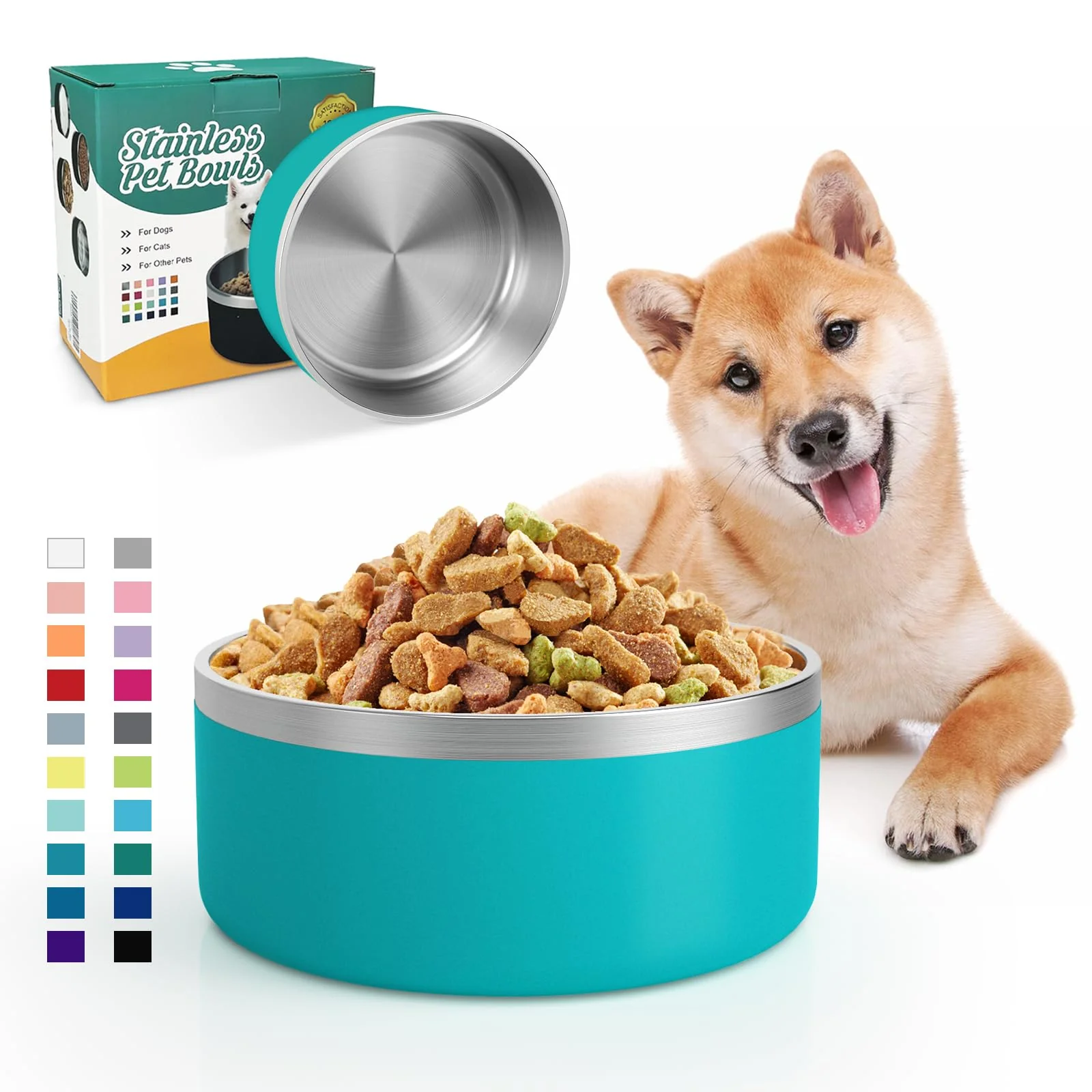 Enhanced IKITCHEN Dog Bowl – 64 Oz Stainless Steel Non-Slip Double-Wall Insulated Lakeblue Prestigious