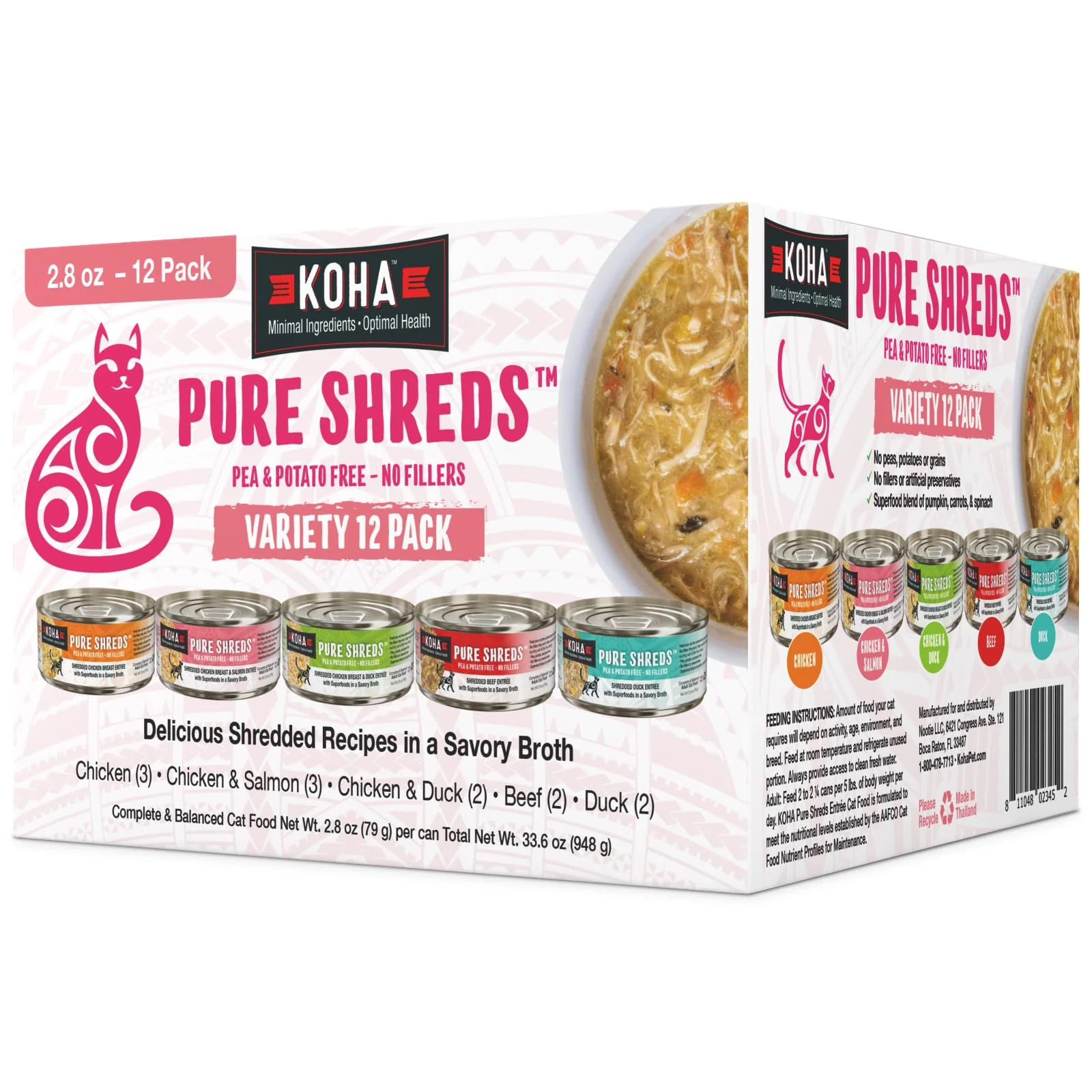 Minimalist KOHA Pure Shreds Cat Variety Pack — 5 Flavors High-Protein Wet Cat Food 2.8 oz cans 12-pack Casual
