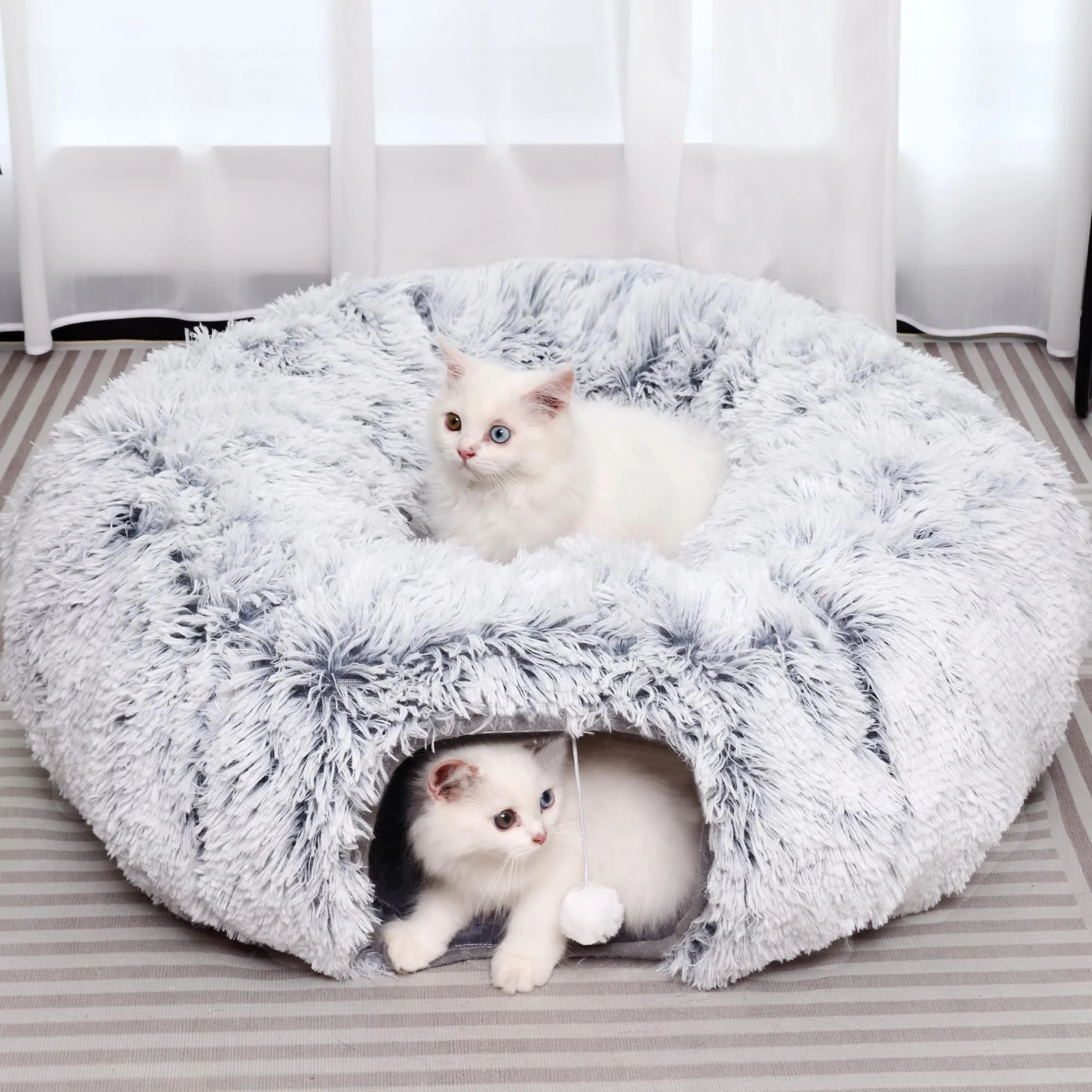 Premium Material YUYAFN Plush Cat Tunnel with Bed – Indoor Multifunctional Donut Tunnel for Cats Grey Professional