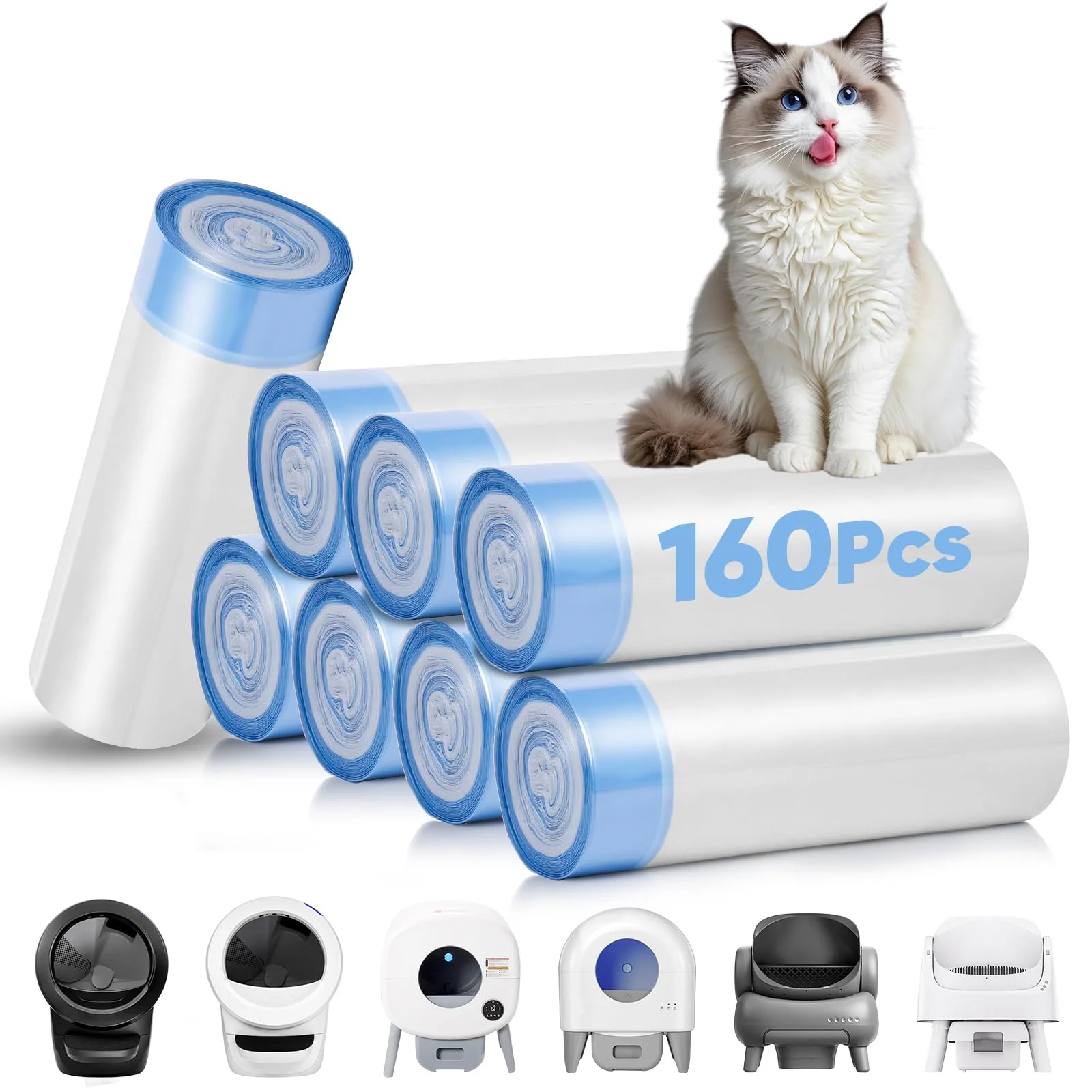 Next-Generation NXPPYY 160 Count Cat Litter Box Liners for Litter Robot 3 4 – Heavy-Duty 10-12 Gallon Bags 25.19in x 15.7in Genuine