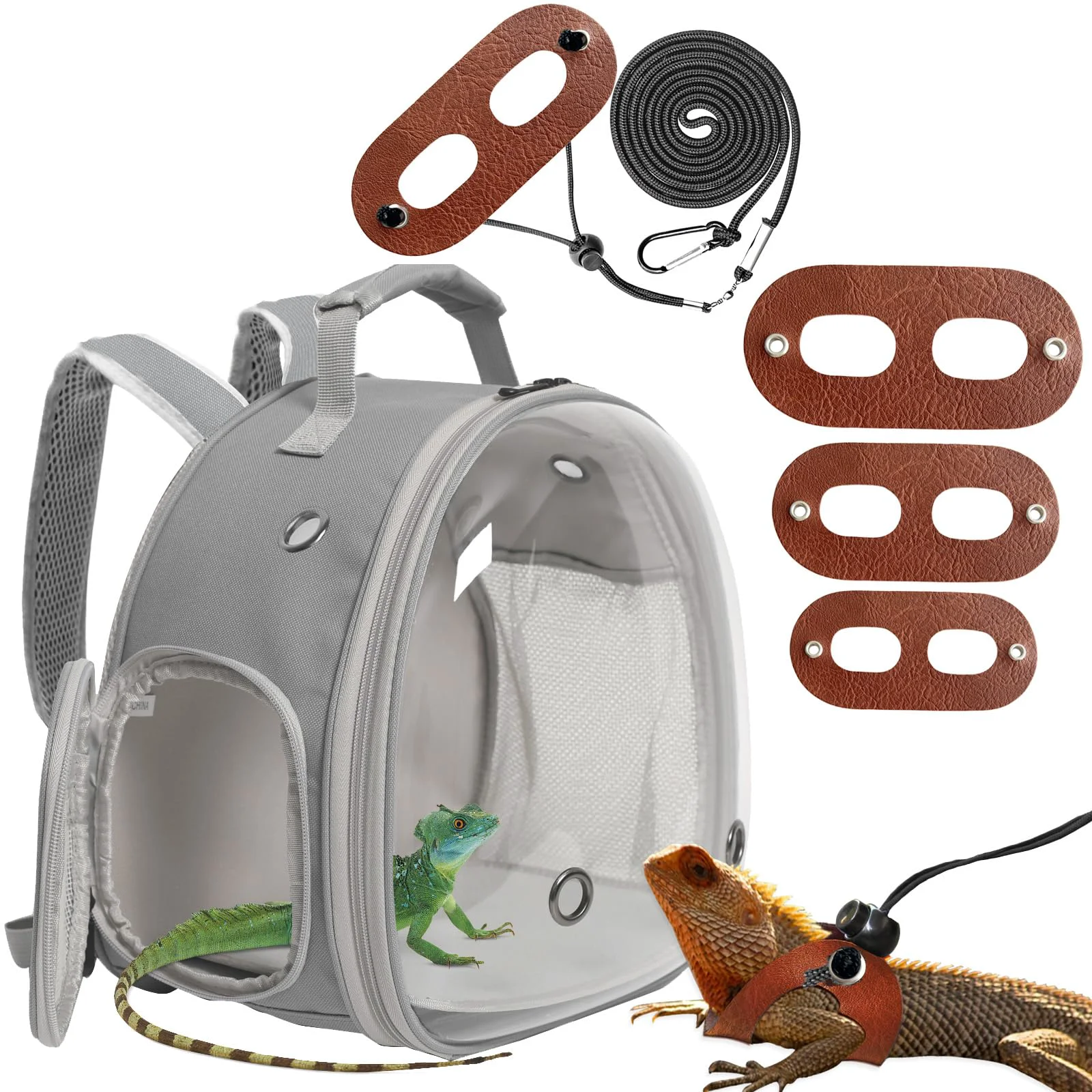 Genuine WEVONIGU Leopard Gecko Travel Carrier Bearded Dragon Backpack with Harness Bubble Window Airline Dependable
