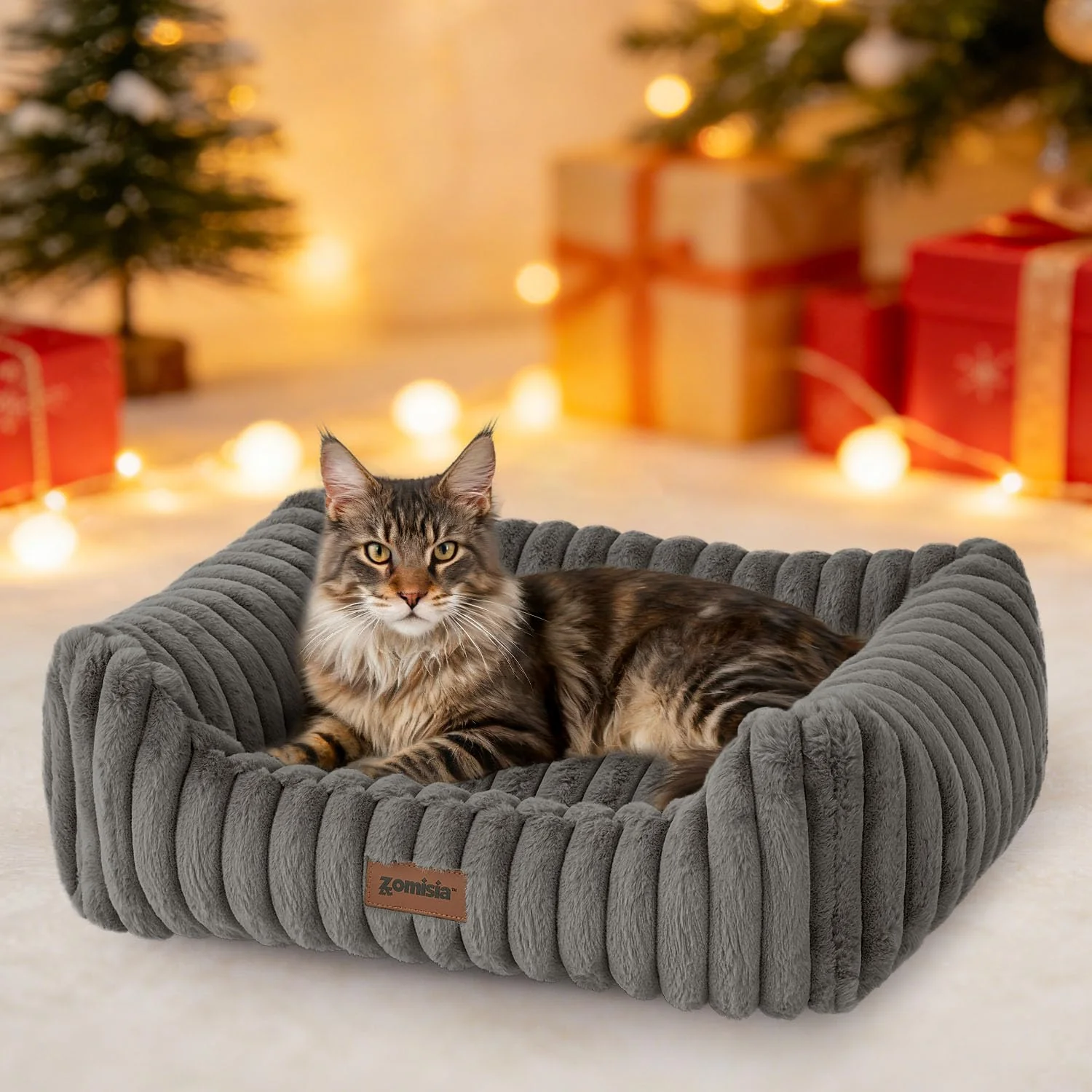 Safe ZOMISIA Large Bed for Medium Pets – Orthopedic Rectangle Dog Bed with Fluffy Faux Fur 25x21x9 in Grey Carefully Designed