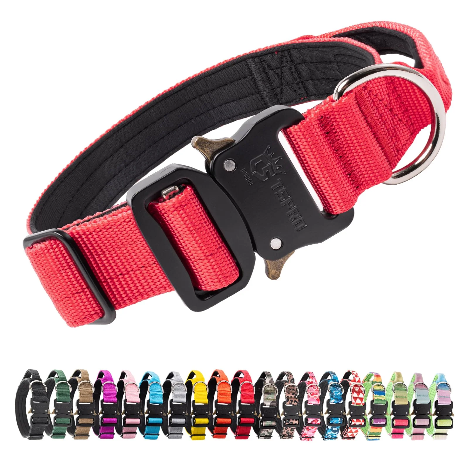 Original Design TSPRO Premium Tactical Dog Collar with Handle – Heavy-Duty Quick-Release Buckle Adjustable for Medium to Large Dogs Red M Durable