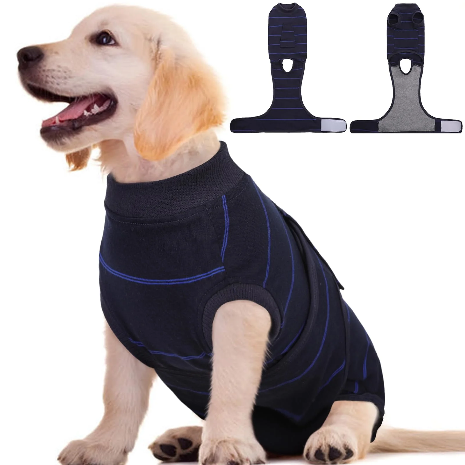 Kuoser Dog Surgery Recovery Suit - Soft Breathable Anti-Licking Onesie XS-XXL Blue Stripes Outstanding