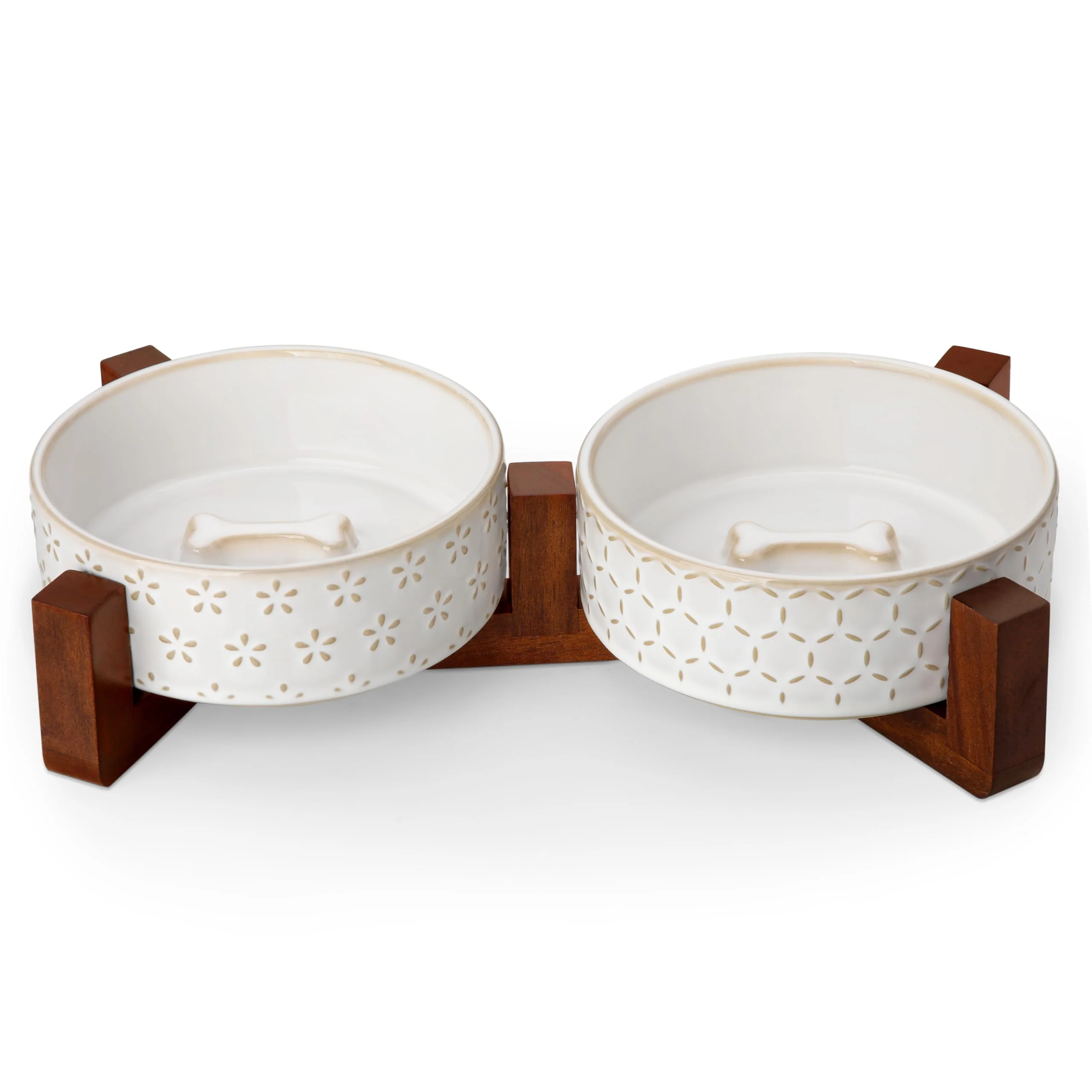 High-Grade MALACASA Dog Bowl Set with Walnut Wood Stand — d Ceramic Bowls 1.5 Cups Convenient