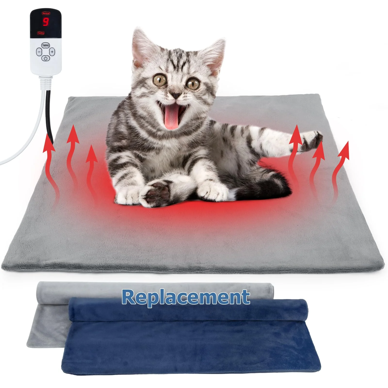 Luxury Pakimi Cat Heating Pad Outdoor – Waterproof Heated Pet Mat with Adjustable Temperature Timer 18x18 Lightweight