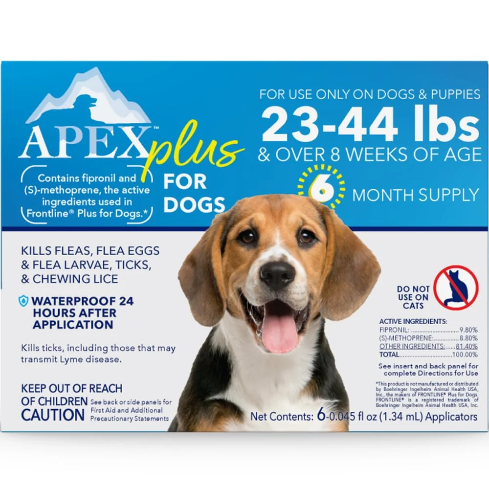 Detailed APEX PLUS Flea Tick Prevention for Medium Dogs 23-44 lbs — 6-Month Supply Waterproof 30-Day Protection APEX ANIMAL HEALTH Natural