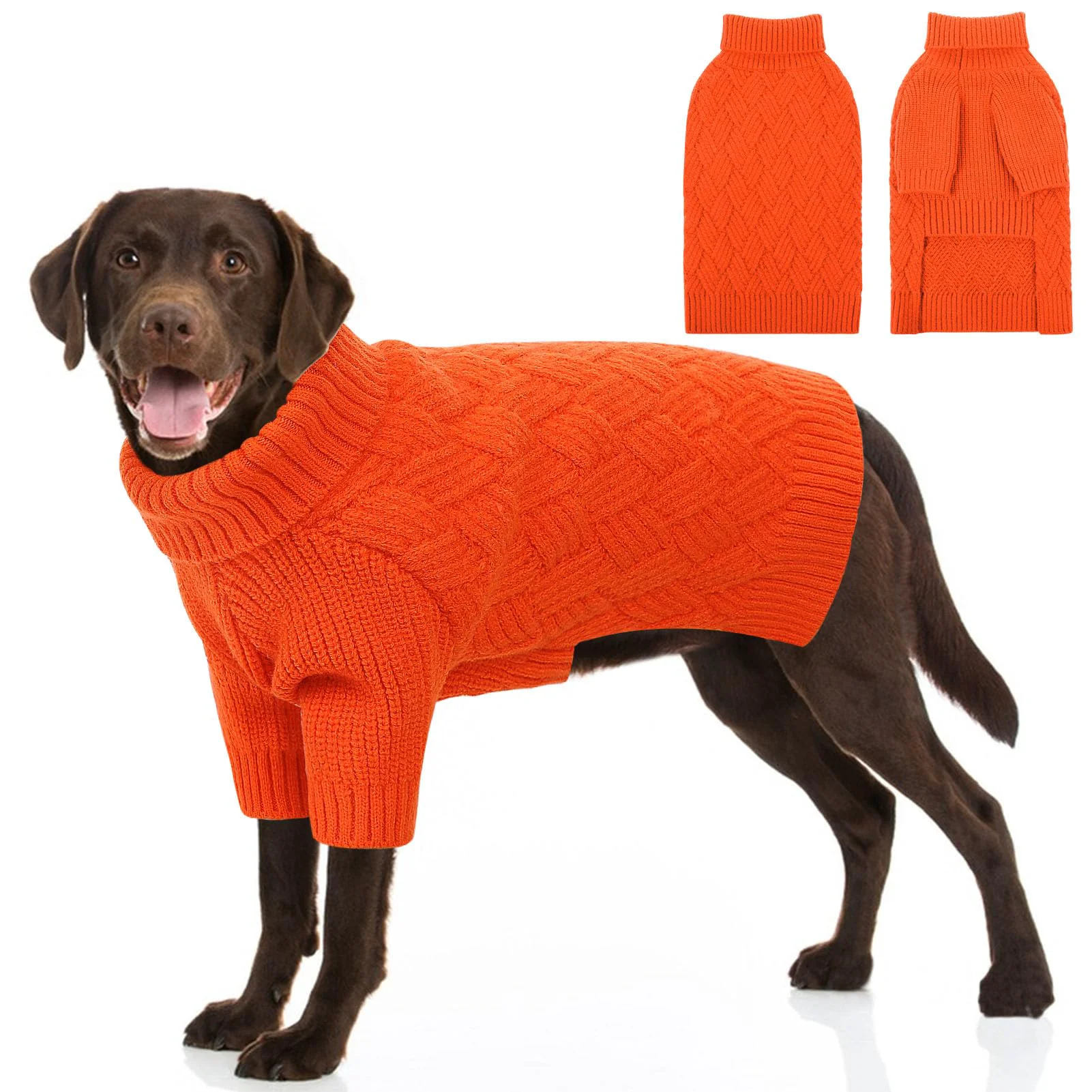Eco-Friendly SUNFURA XL Dog Sweater Orange Knit Pullover for Pitbull Labrador Safe