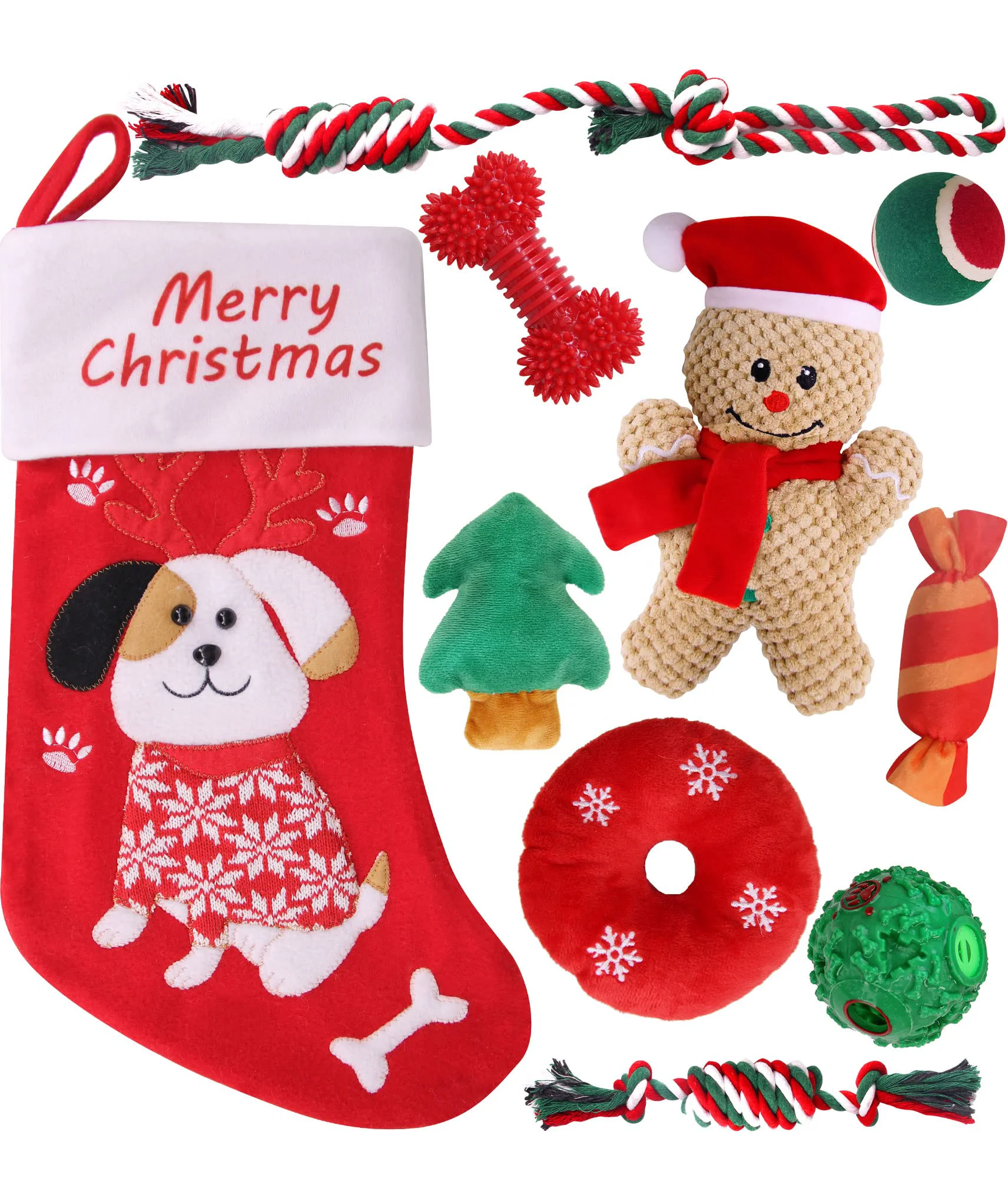 Healthy Pweituoet Christmas Dog Toys 9-Pack with Stocking Adorable Gifts for Puppies Dogs Selected