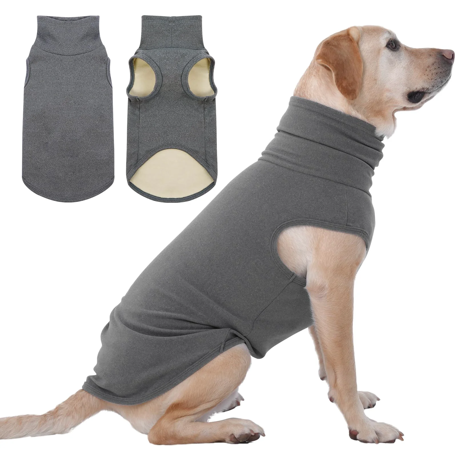 Top-Quality IECOii XXL Dog Sweater – Stretch Fleece Vest with Turtleneck Grey XX-Large Verified