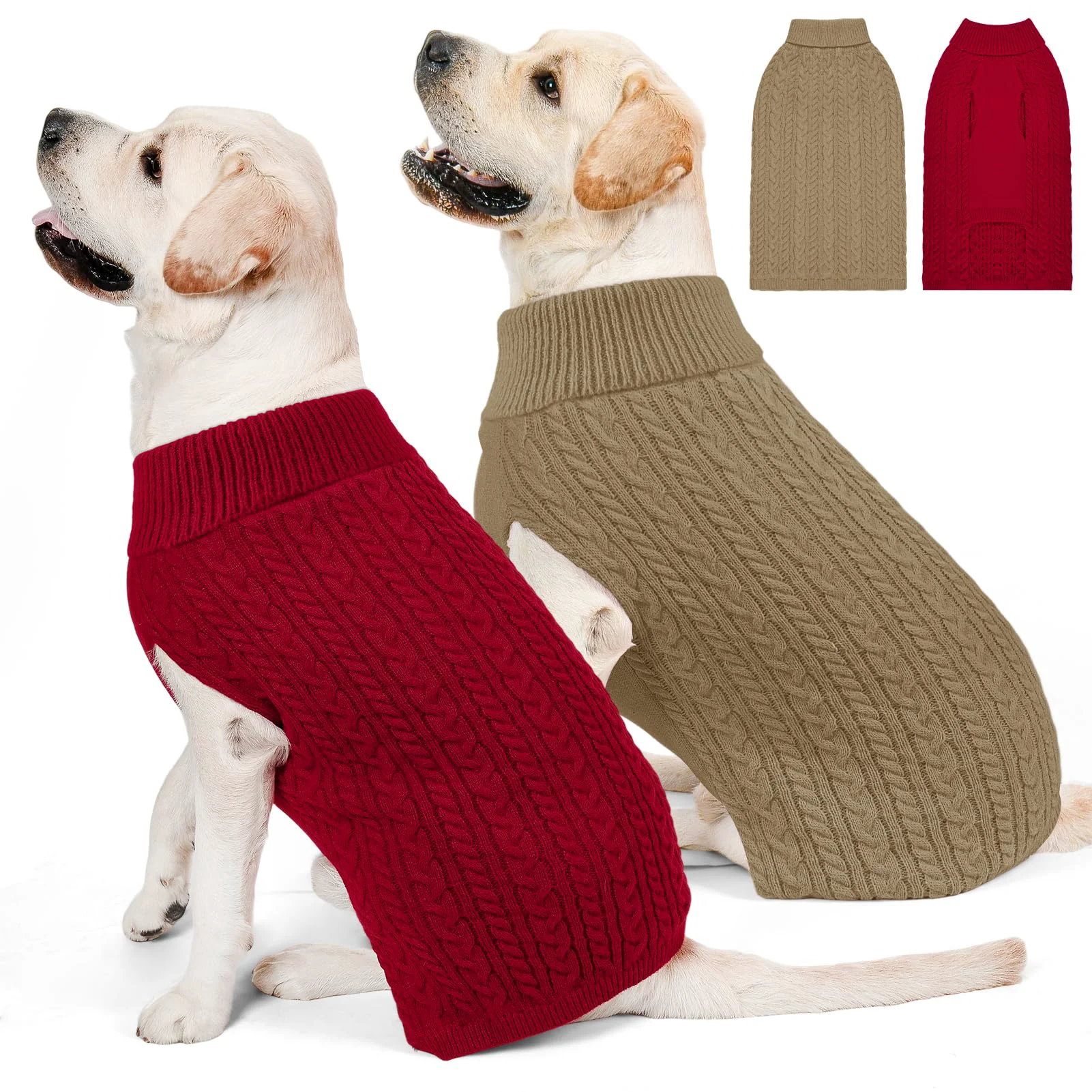 Refined KCFESTIHUE 2 Pack Big Dog Sweaters XXL – Red Brown Turtleneck Cable Knit Pullover Durable