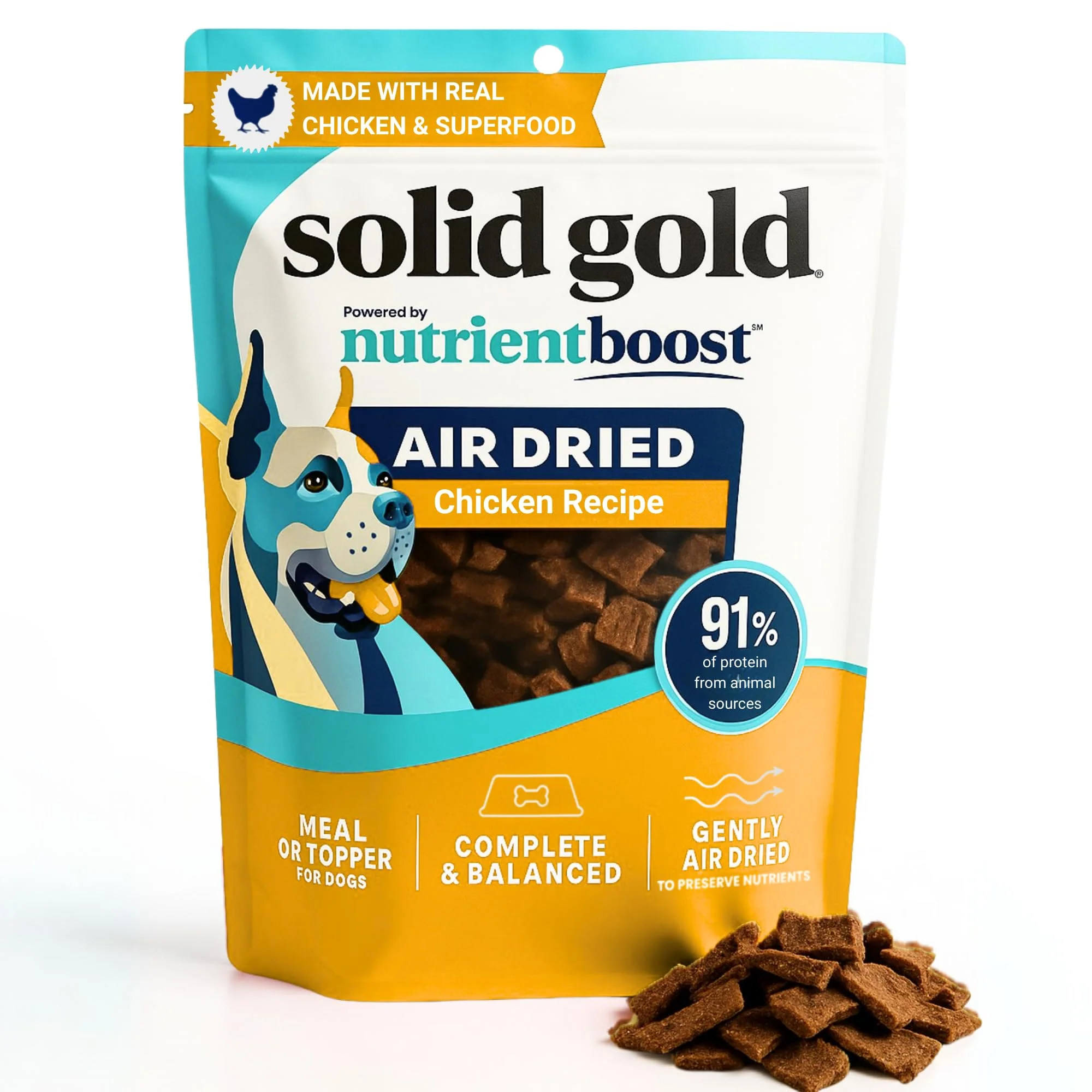 Green Solid Gold Air Dried Dog Food Toppers – Chicken Superfoods 1lb Complete Meal Topper or Treat Flexible