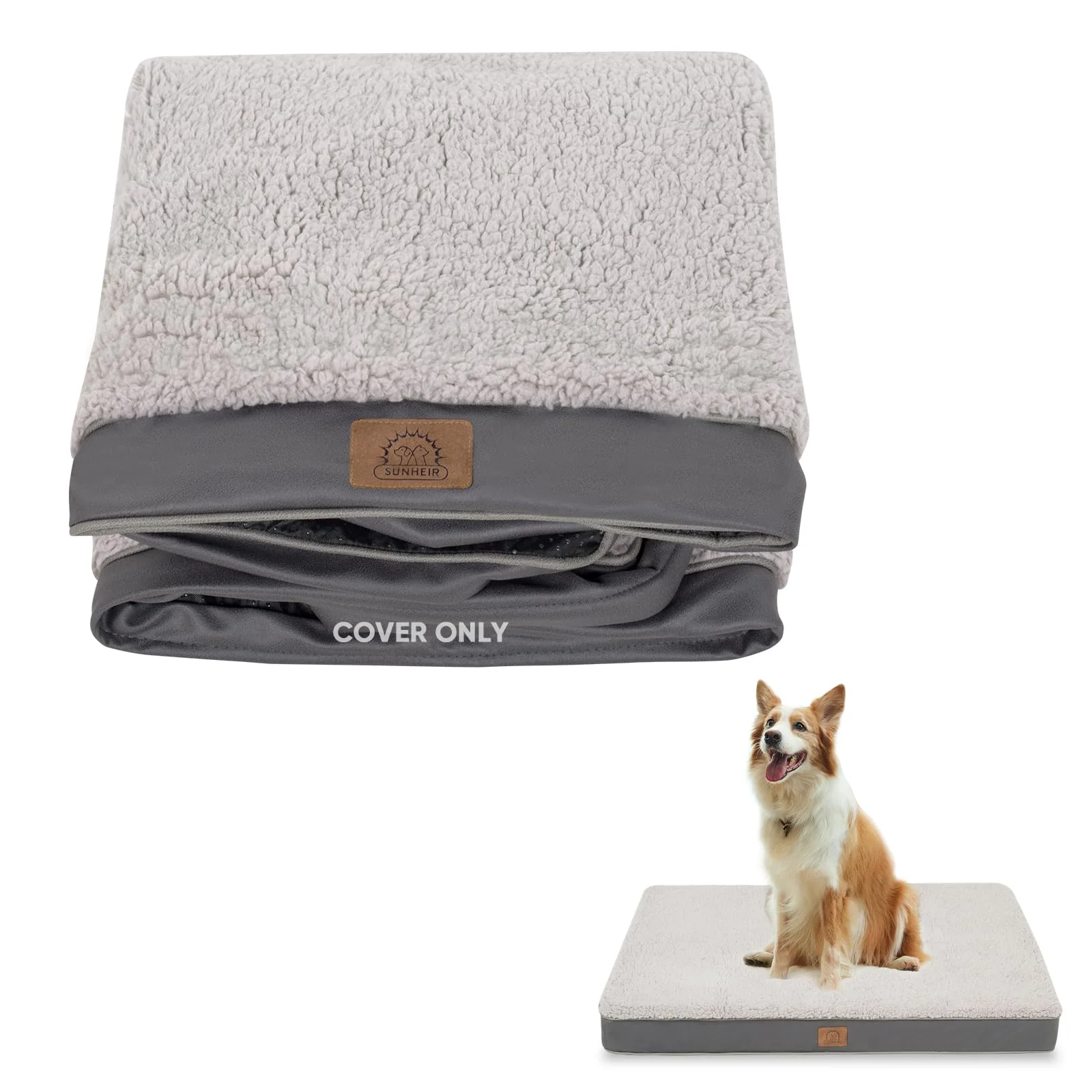 Optimized Sunheir Washable Jumbo Extra Large Dog Bed Cover — Soft Plush Waterproof Liner Zipper 47x29x4 in Grey User-Friendly