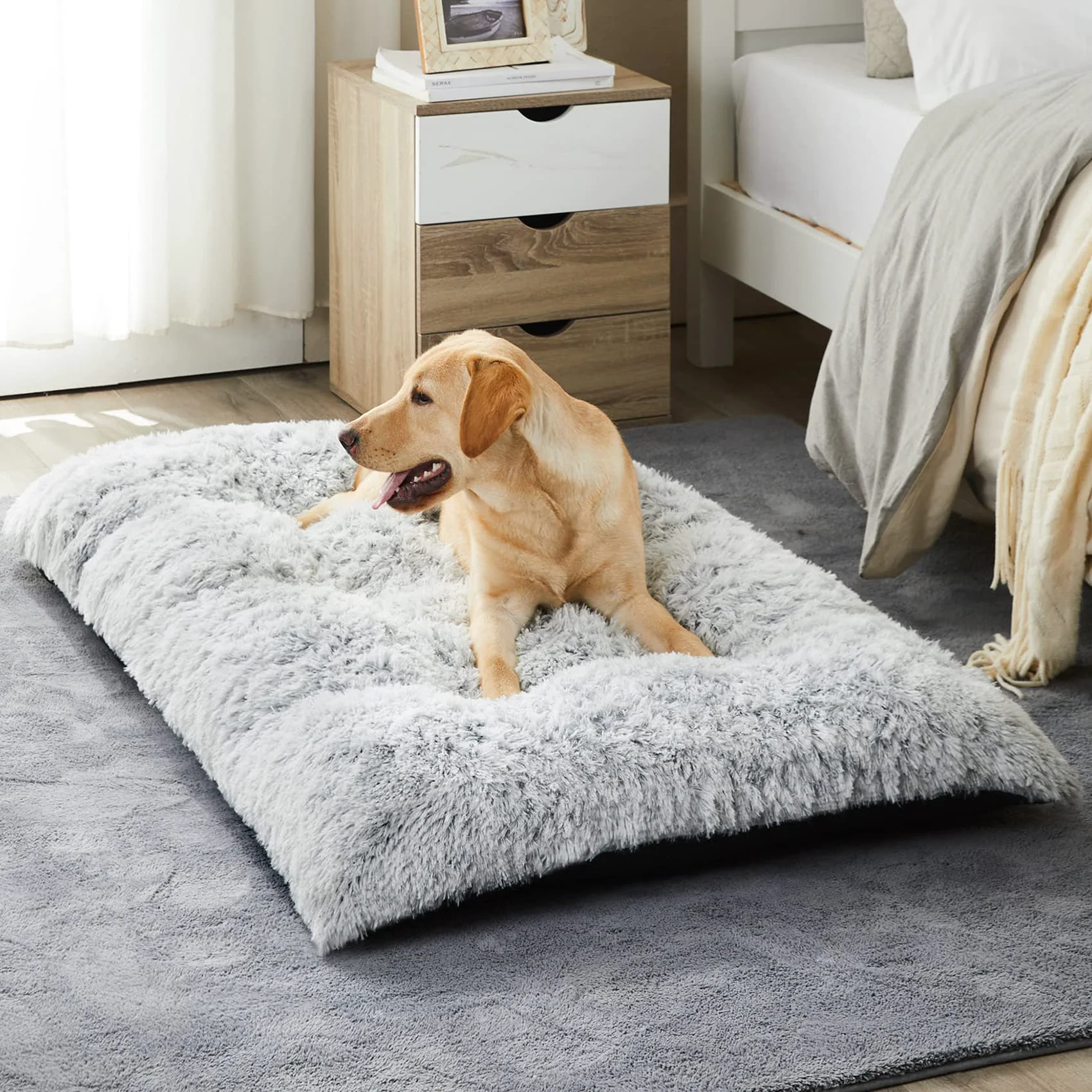 Lightweight BFPETHOME Large Dog Bed – Plush Crate Pad 35x23 in Non-Slip Washable Grey Original Design