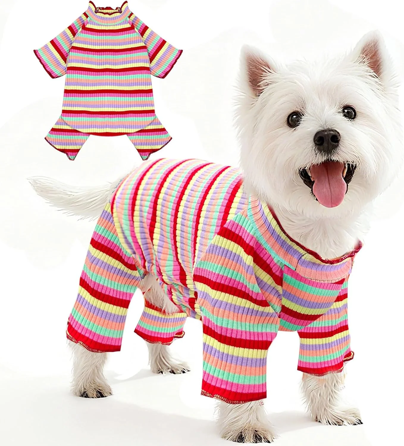 Quality BAEJMJK Striped Dog Pajamas Stretchy Cute Four-Legged Boy Girl Dog Clothes with Sleeves Comfortable Dogs Jumpsuit Colorful Pet Puppy Outfits Apparel for Small Medium Dogs Cats Red Large Safe
