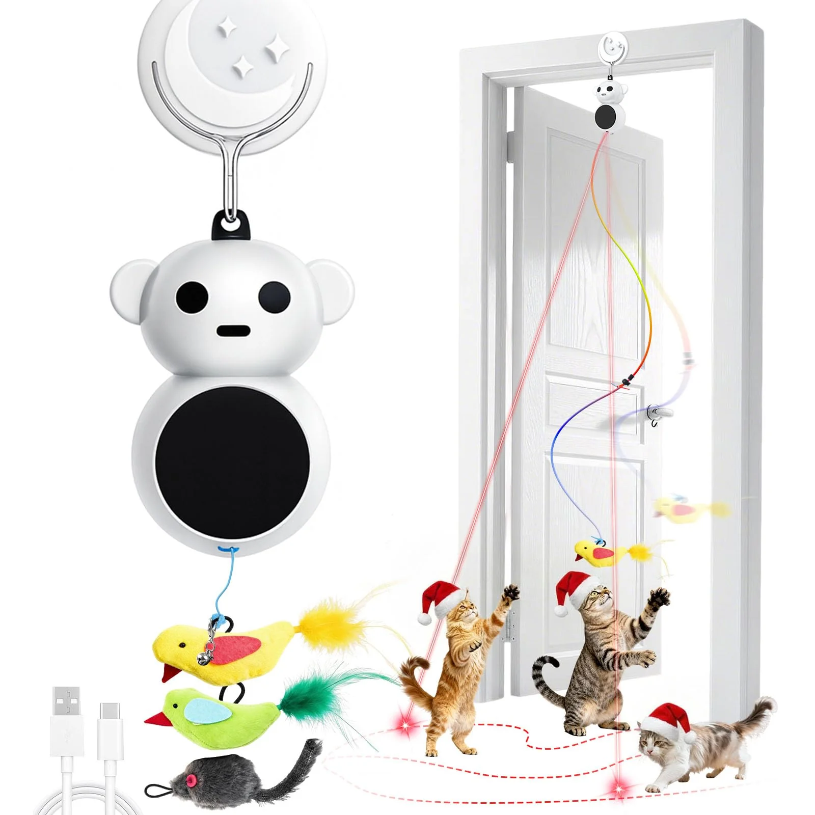 Fine Crafted Catpick joy 2-in-1 Interactive Cat Toy – Laser Pointer Flying Bird Mouse Wand Powerful
