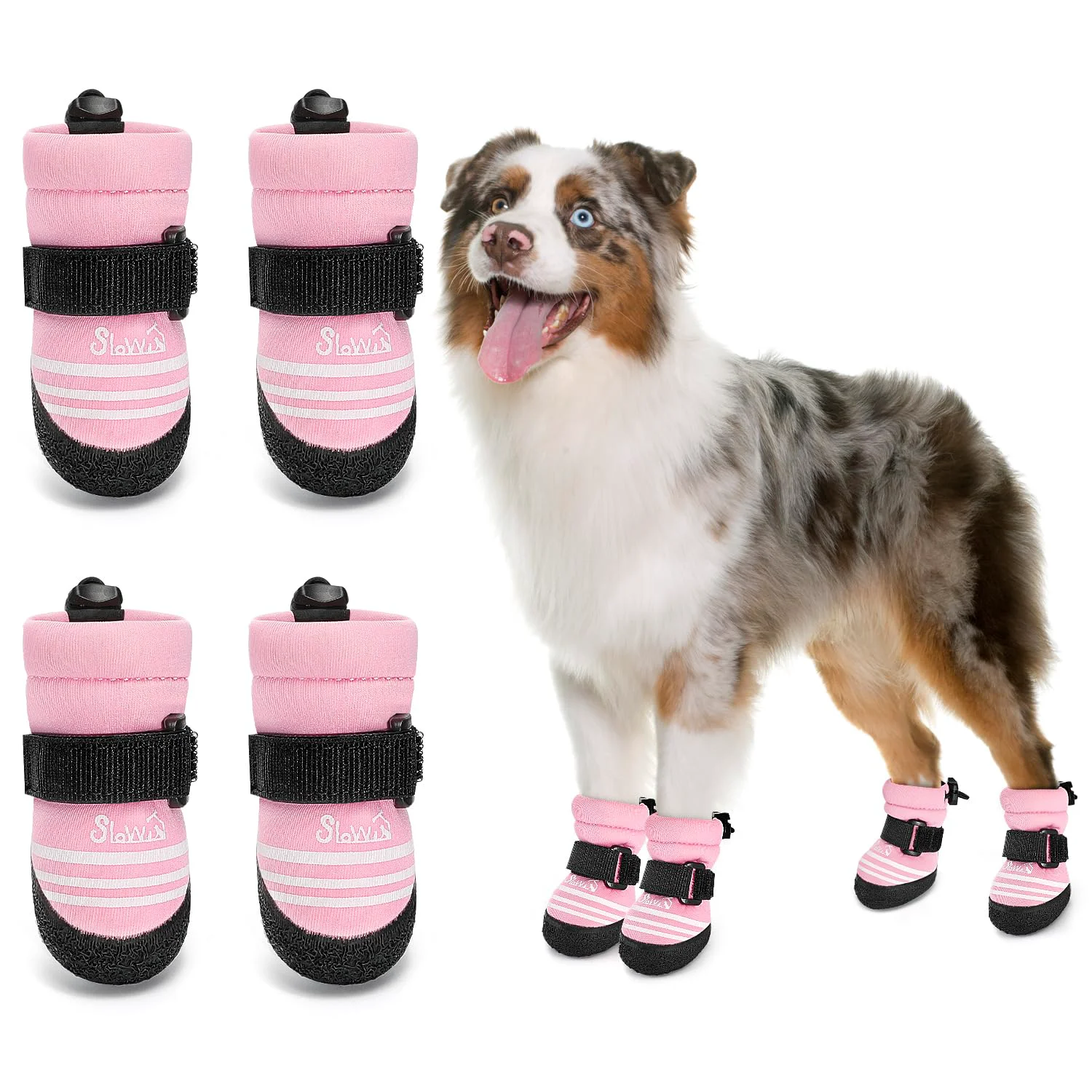 Detailed SlowTon Dog Shoes for Medium Large Dogs - Waterproof Anti-Slip Boots Pink Size 6 Powerful