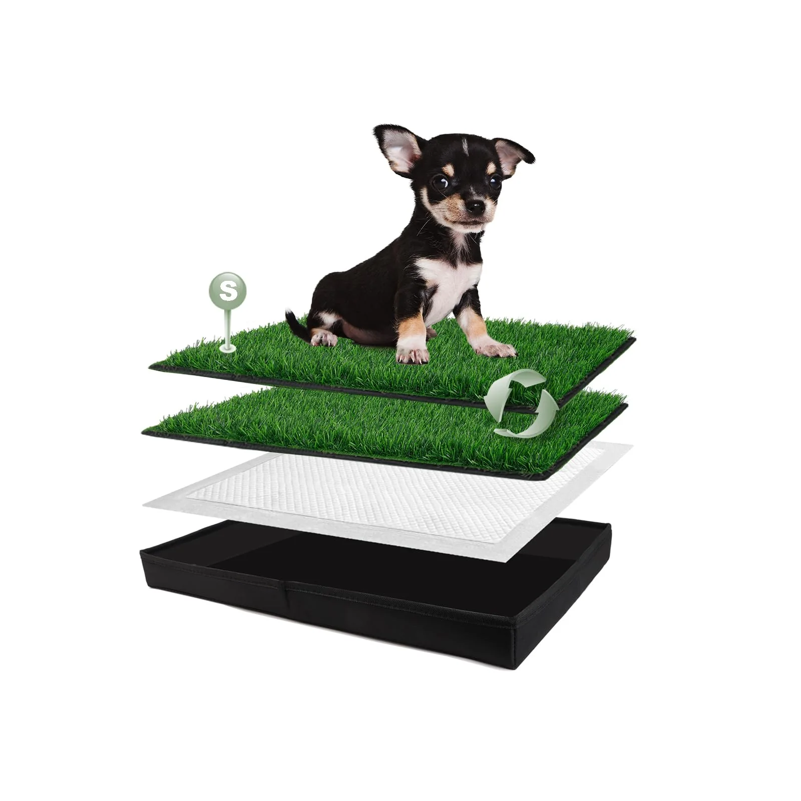 Practical HQ4US 4LEGS Dog Grass Pad – Foldable Litter Box 23x15 for Small Dogs 2 Turf Pads Classic