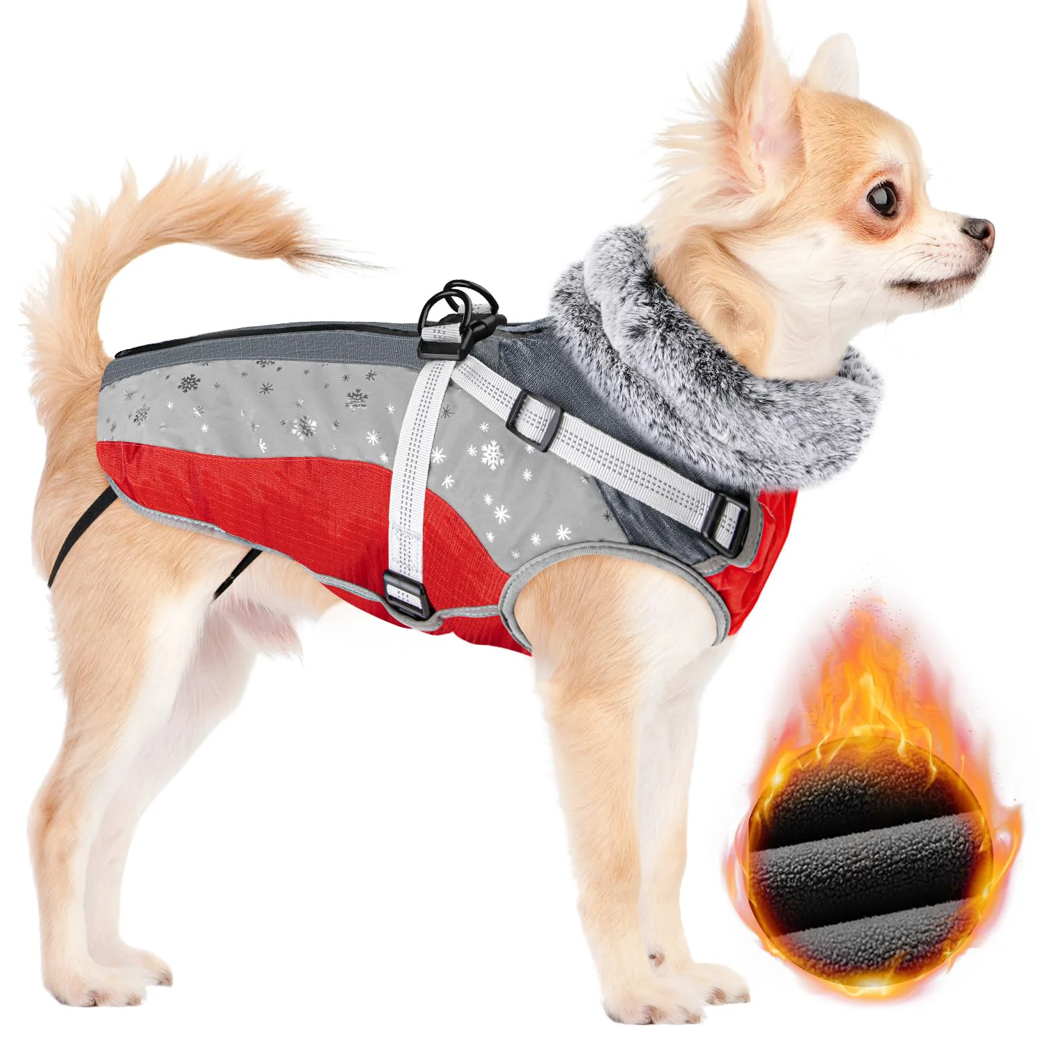 Lightweight SlowTon Dog Jacket with Built-in Harness — Waterproof Fleece Winter Coat for Small to XL Dogs Exclusive