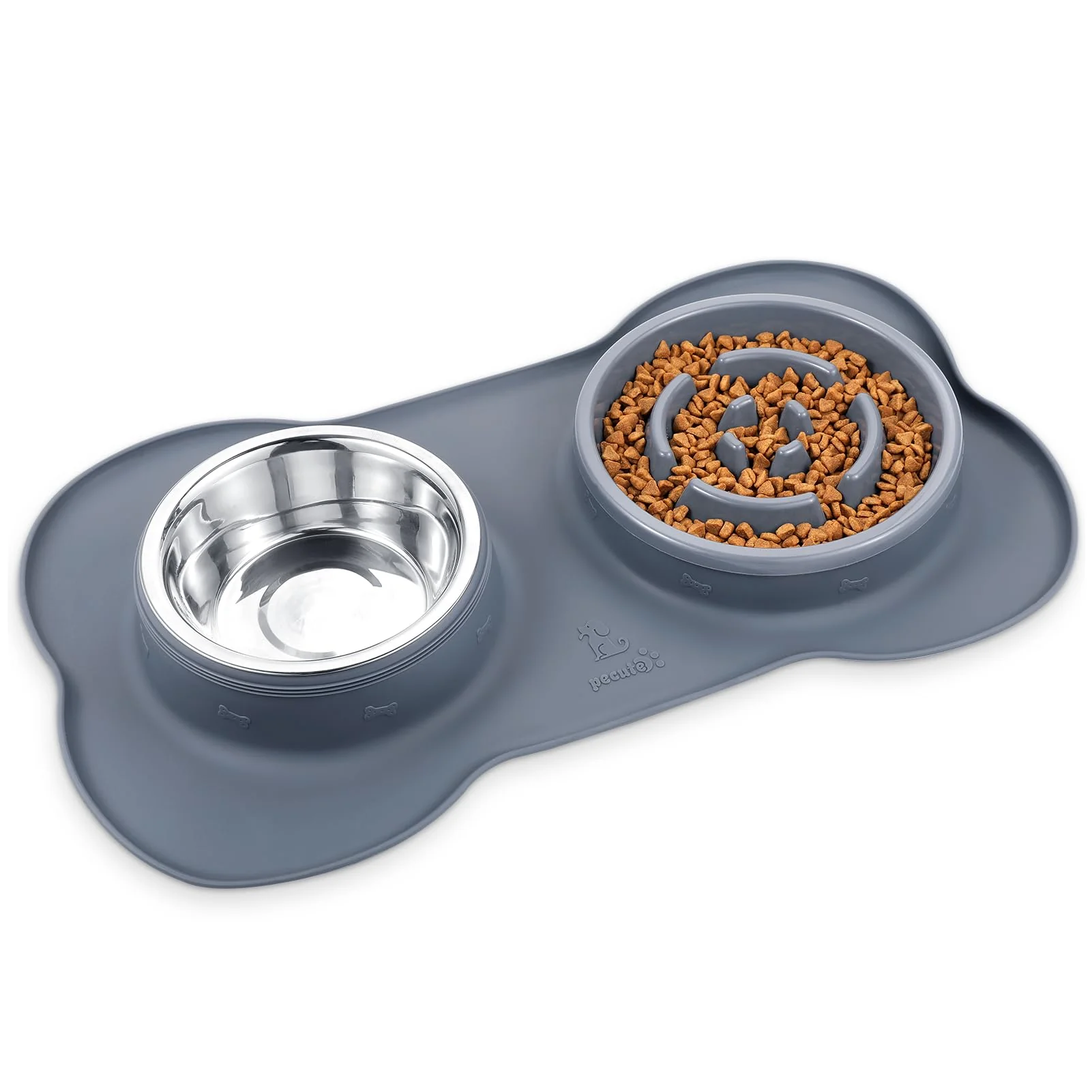 Optimized Pecute Slow Feeder Bowls for Dogs – 3-in-1 Anti-Overflow Silicone Mat Stainless Steel Water Bowl User-Friendly