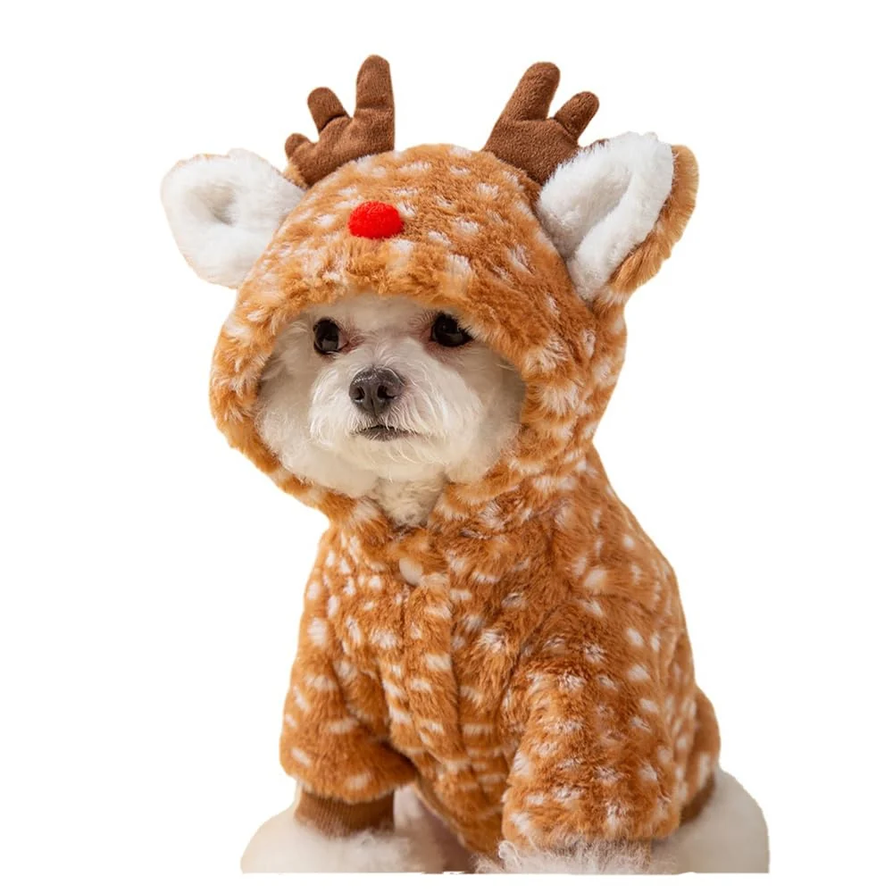 Outstanding AZA Reindeer Dog Costume – Moose Coat Fluffy Winter Hoodie for Small Dogs 9-12 lb Official