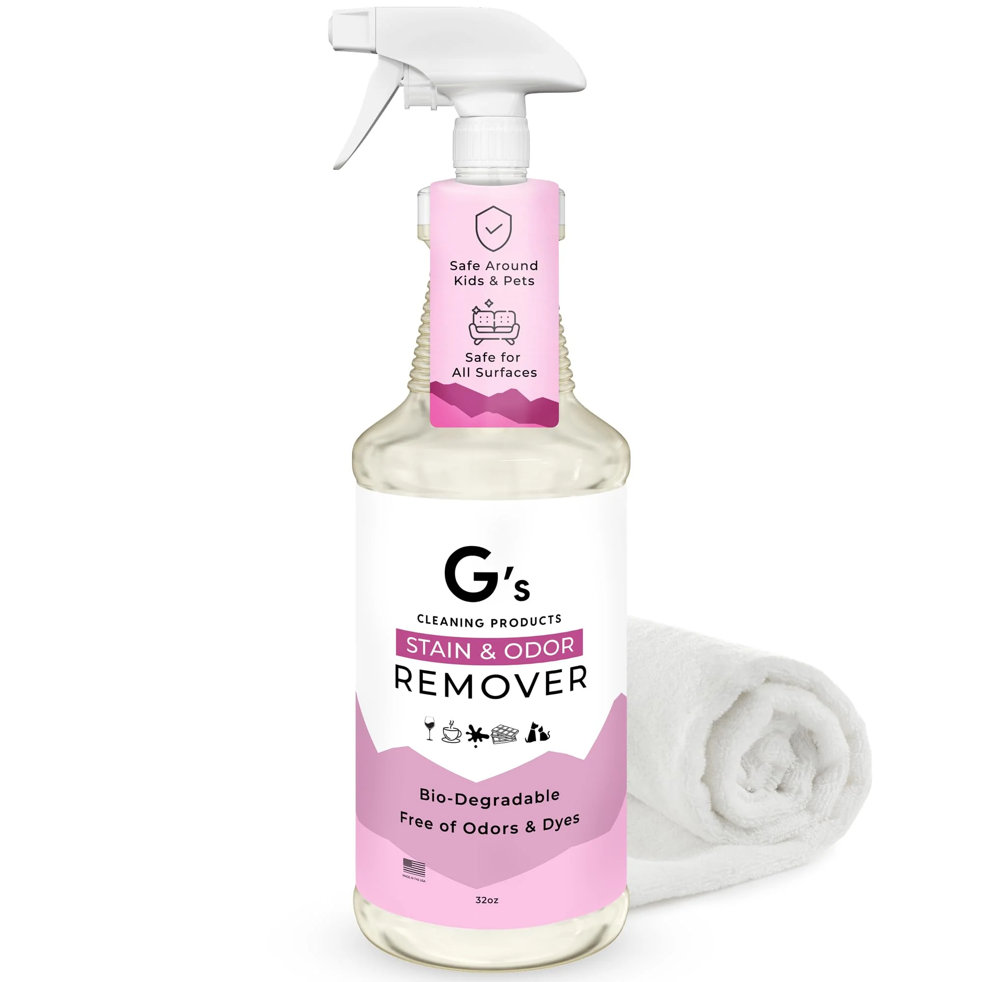 Expertly Made G's Cleaning Biodegradable Stain Odor Remover Spray – 32 oz Pet Enzyme Cleaner Artisan