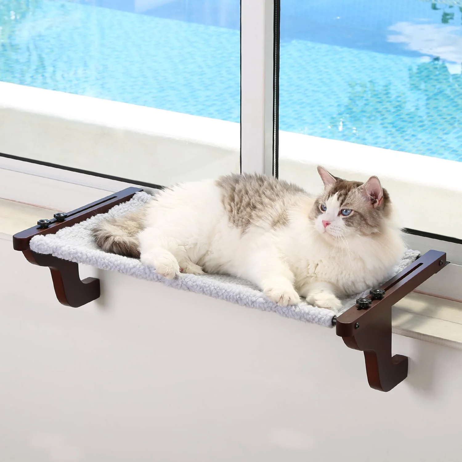 Environmentally Friendly Zakkart Easy Seat Cat Window Perch – Dark Wood Frame Gray Bed Large 26x14 Original