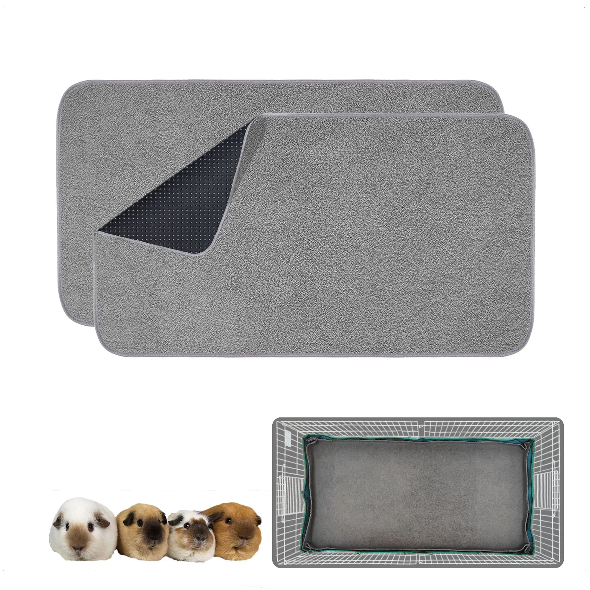 Smooth GINIDEAR Guinea Pig Cage Liner 2-Pack Washable Leakproof Fleece Bedding for Midwest Cage 24x47 Enhanced