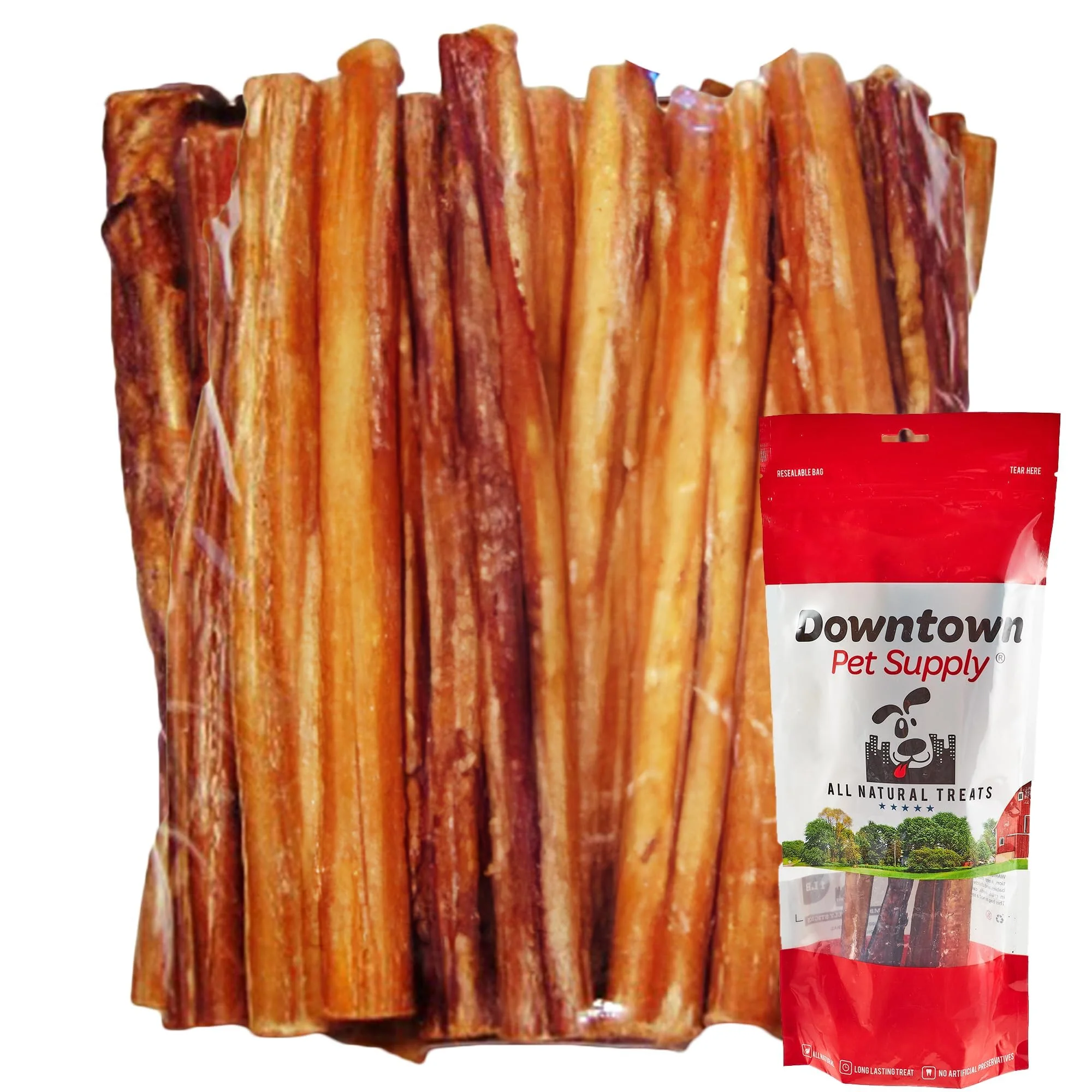 Practical Downtown Pet Supply Bully Sticks 12in Regular – 4 Pack No Additives Low Odor Clean