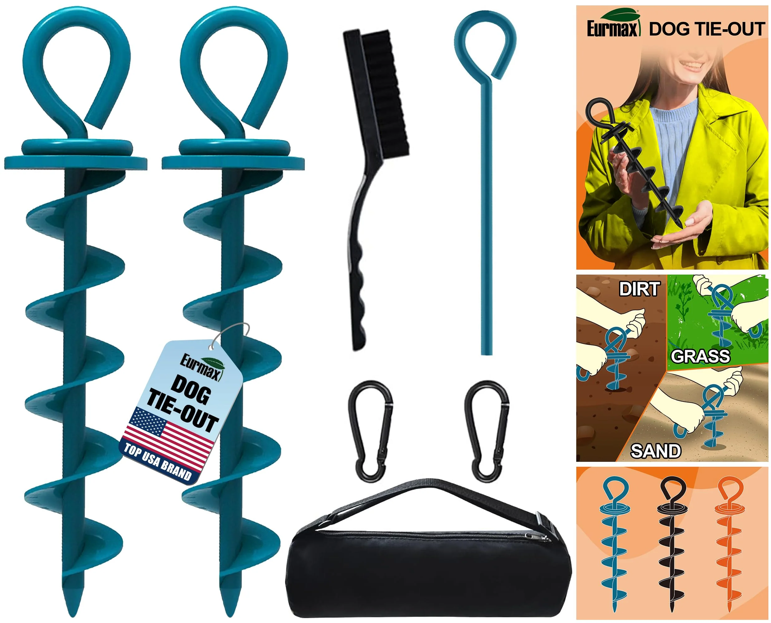 Consistent EURMAX USA Heavy Duty Dog Tie Out Stake for Large Dogs up to 210 lbs – Navy Blue 2-Pack Medium High-Performance