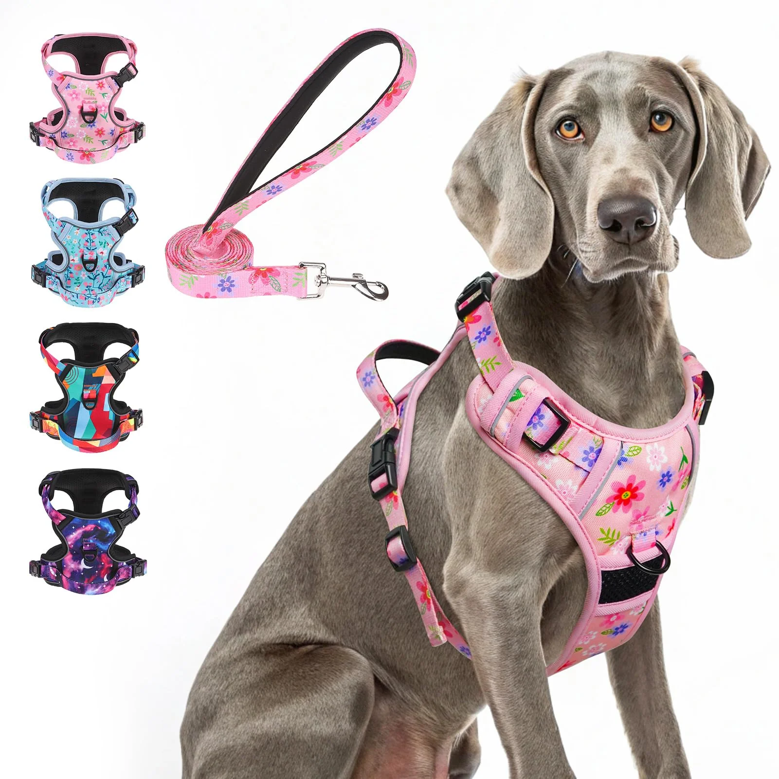 Sophisticated BEAUTYZOO No Pull Dog Harness Leash Set – Overhead- 3-Snap Buckles Reflective Adjustable Classic