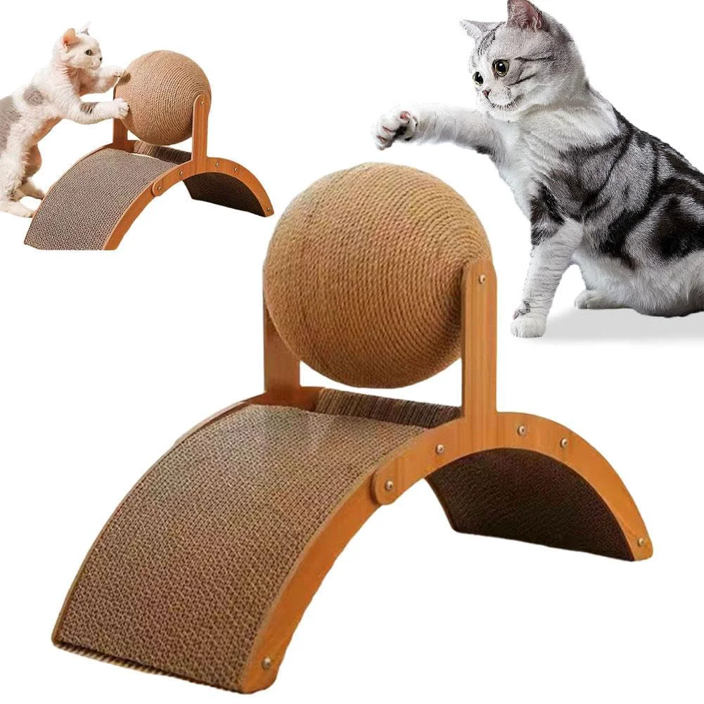 Premium FANJUN-AMTECH Cat Scratch Pad — Sisal Ball Scratcher with Solid Wood Base Recyclable