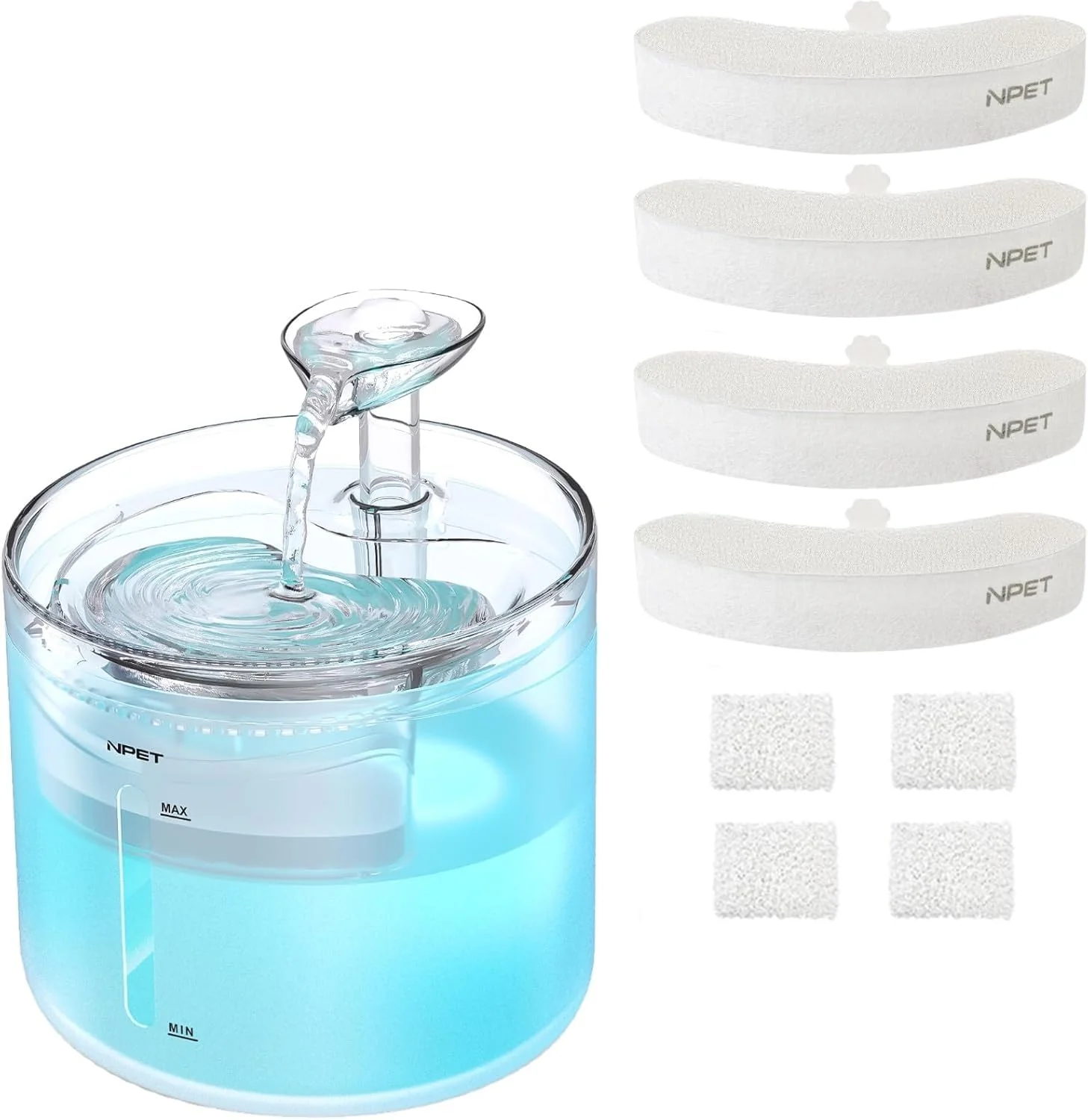 Exclusive NPET WF100 Cat Fountain – 54oz 1.6L 2-Mode Quiet Water Dispenser with LED Light 4 Filters Optimized