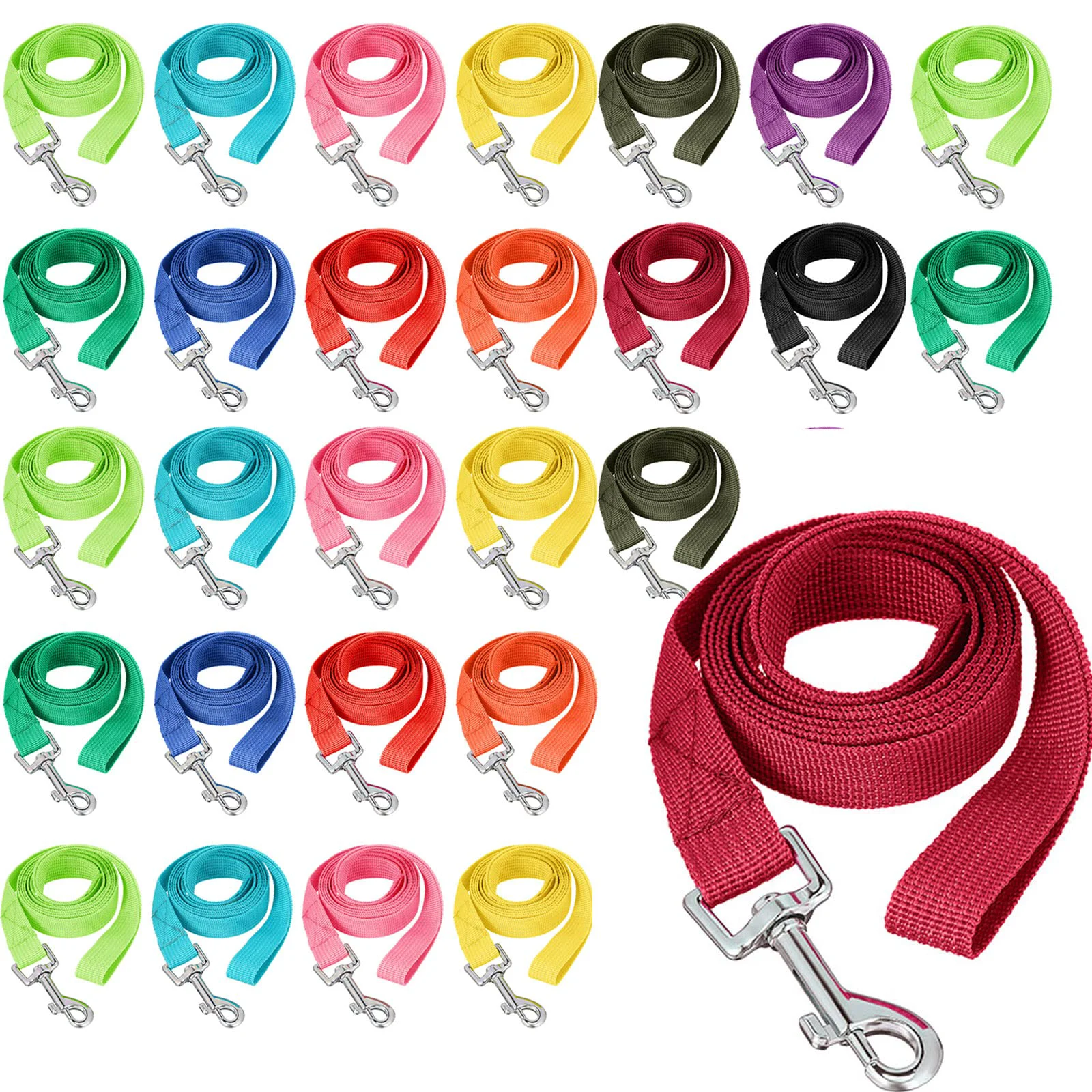 Trendy Hillban 24-Pack Nylon Dog Leashes – 5 ft 12 Color Assortment for Small Medium Dogs Powerful