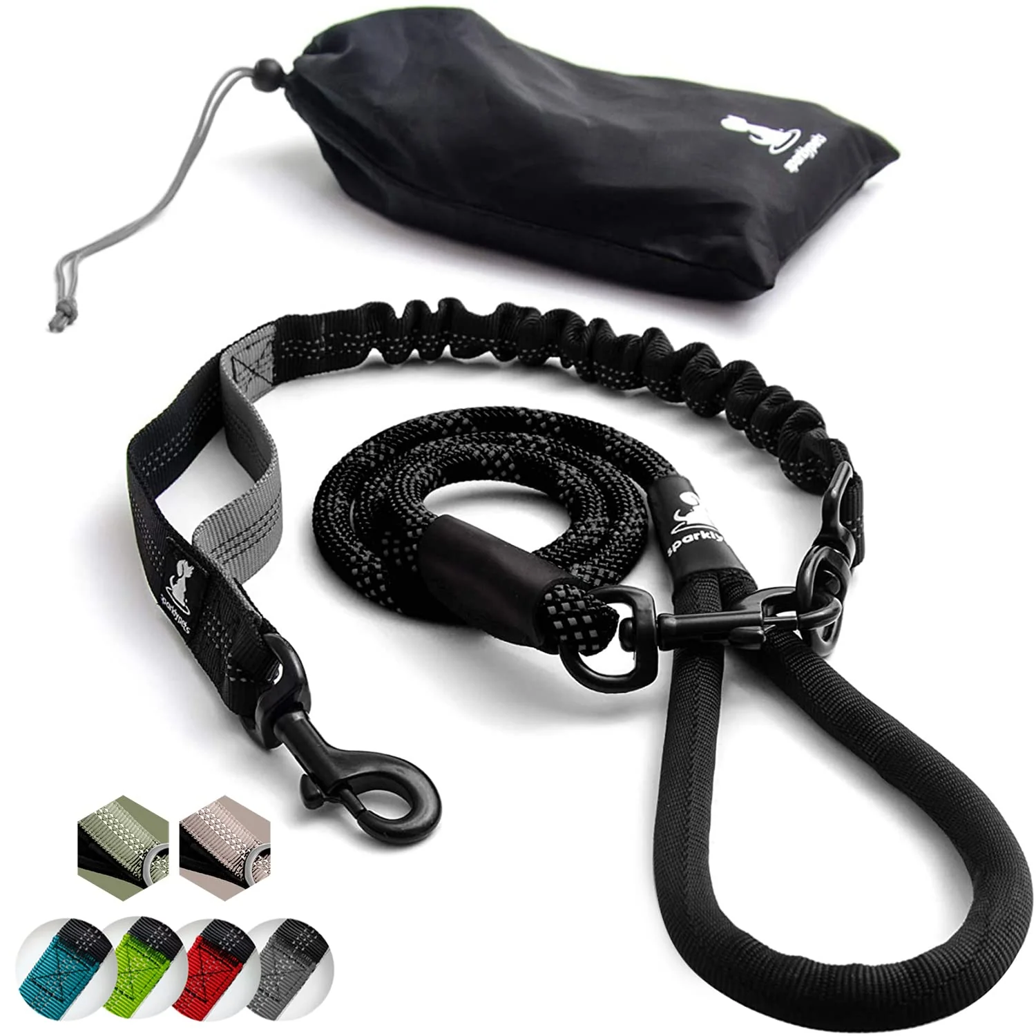 Selected SparklyPets Heavy Duty Rope Bungee Leash for Large Medium Dogs – Anti-Pull Shock Absorption 5.5 ft Black Top-Quality