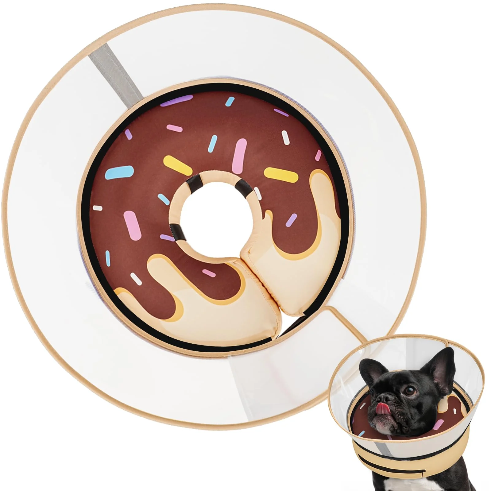 Practical Supet Donut Brown Inflatable Dog Cone – Adjustable Recovery Collar with Shield Refined
