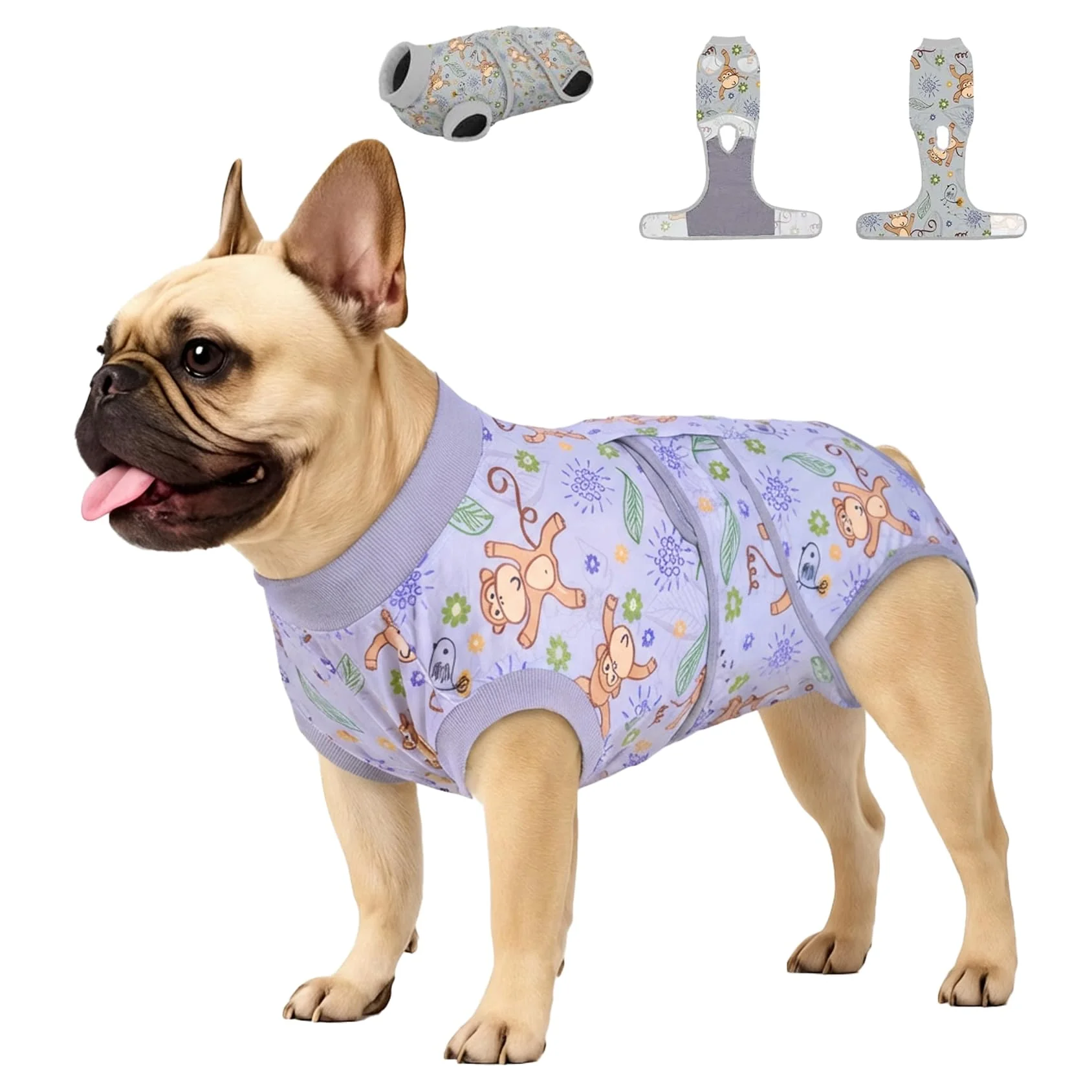 Excellent PetWarm Recovery Suit for Dogs – Post-Surgery Dog Onesie Grey Monkey Pattern XS Unique