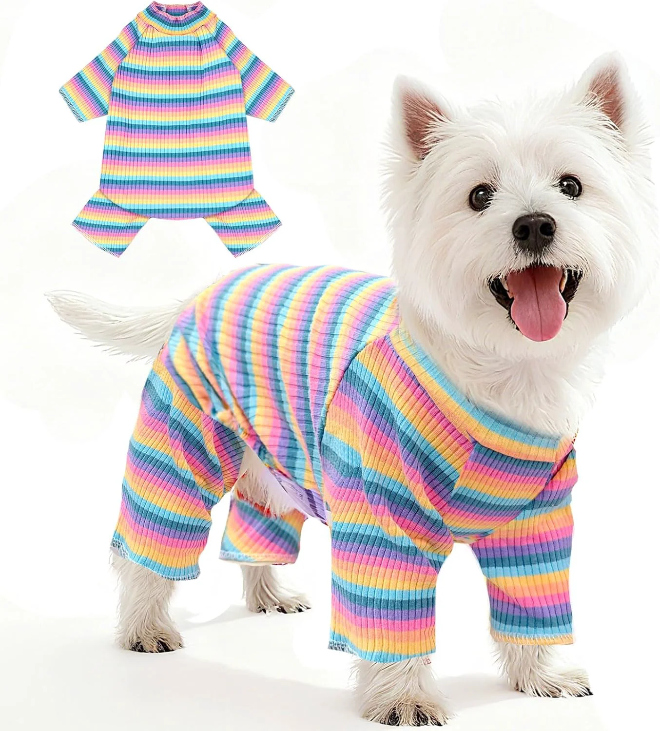 Excellent BAEJMJK Striped Dog Pajamas Stretchy Cute Four-Legged Boy Girl Dog Clothes with Sleeves Comfortable Dogs Jumpsuit Colorful Pet Puppy Outfits Apparel for Small Medium Dogs Cats Pink Pink X-Small Certified