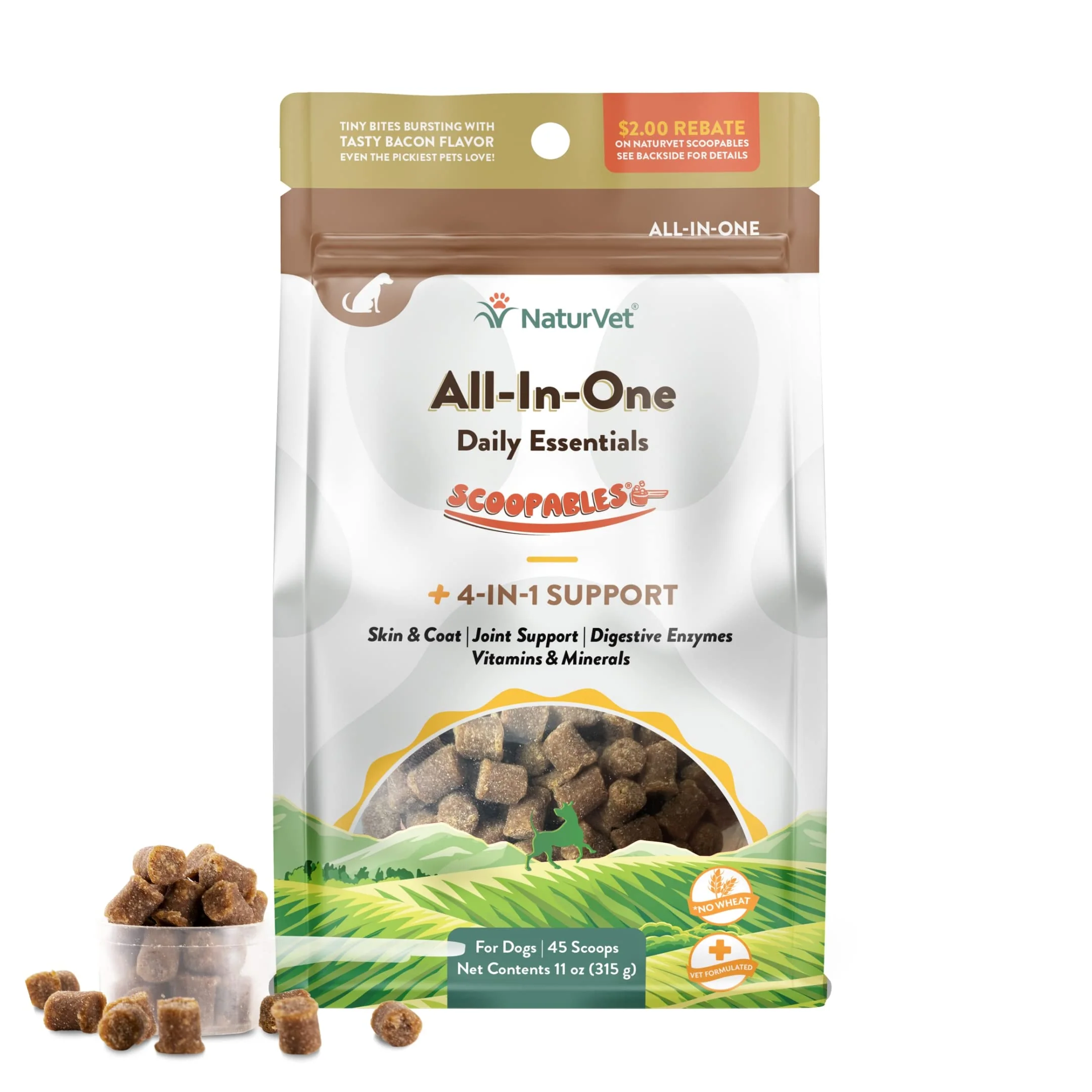 Healthy NaturVet Scoopables All-in-One Multivitamin for Dogs – Bacon Flavor Joint Digestion Immune Support Lightweight