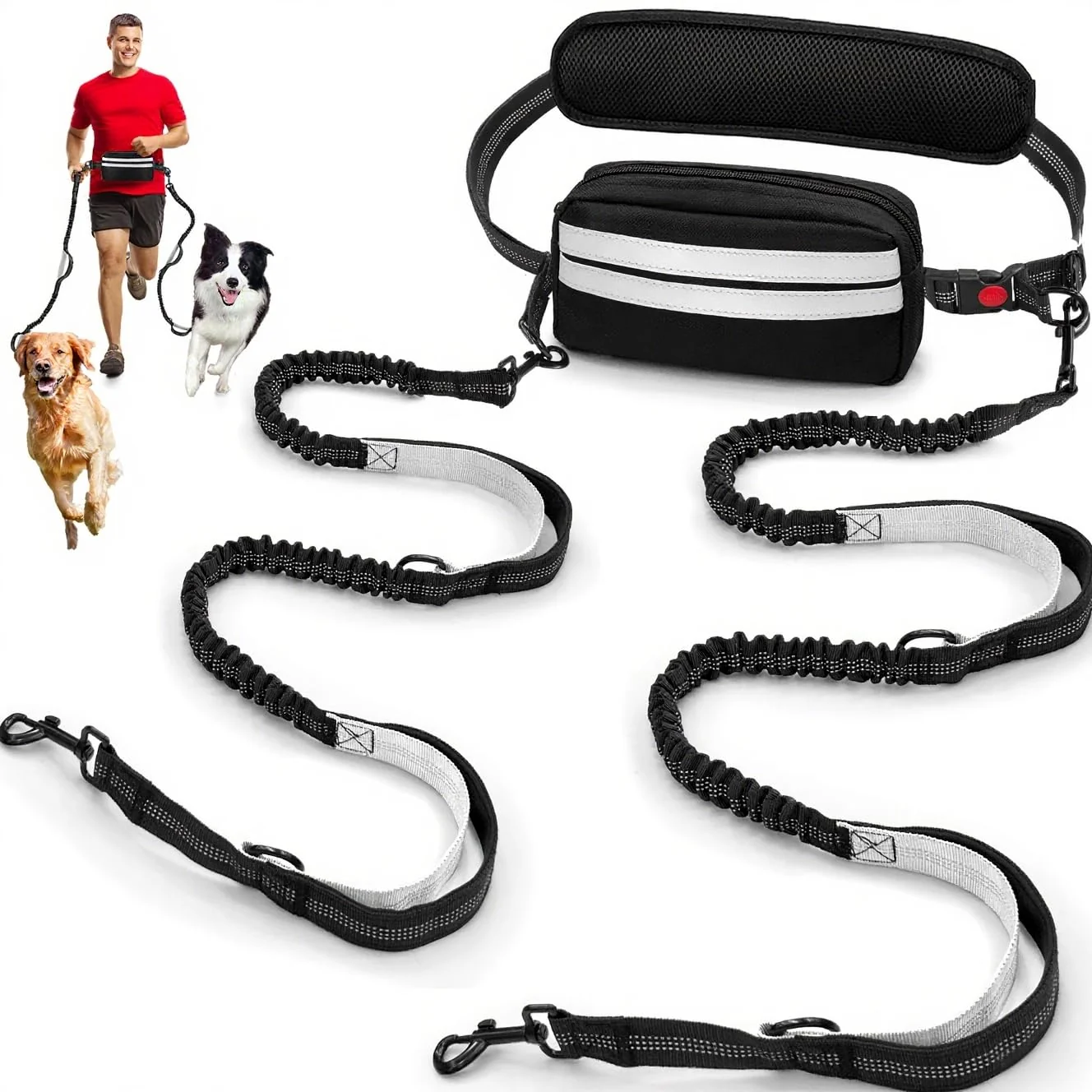 Premium Material Godyoy Hands Dog Leash for 2 Dogs with Safety Lock – Dual Retractable Leash Double Padded Handles Sophisticated