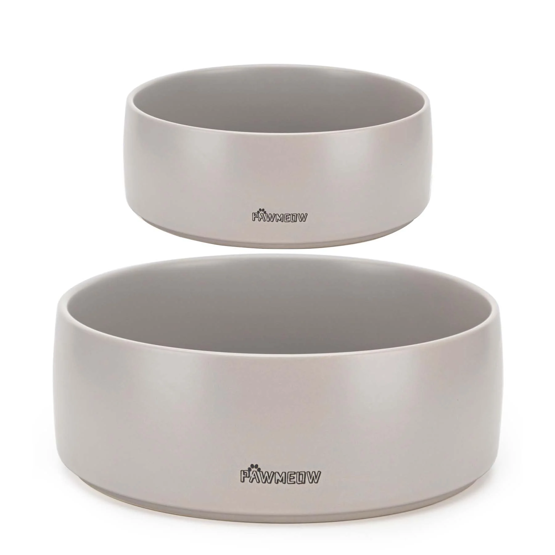 Official PawMeow Ceramic Dog Bowl Set – Large Spill-Resistant Heavy-Duty 2-Piece for Small to Large Dogs Gray Premium