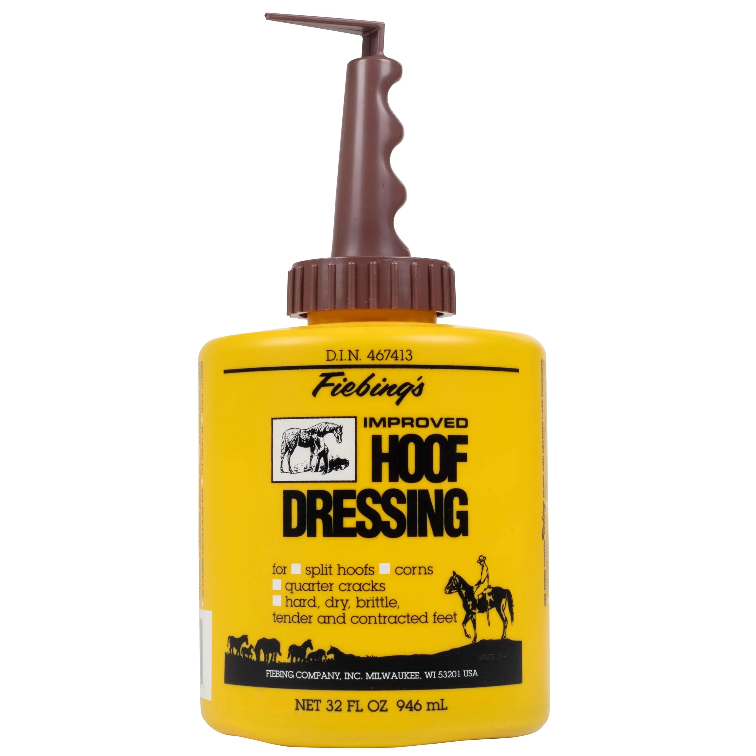 Green Fiebing's Hoof Oil for Horses 32 oz – Moisturize Protect Shine Hooves with Built-In Applicator Brush Professional