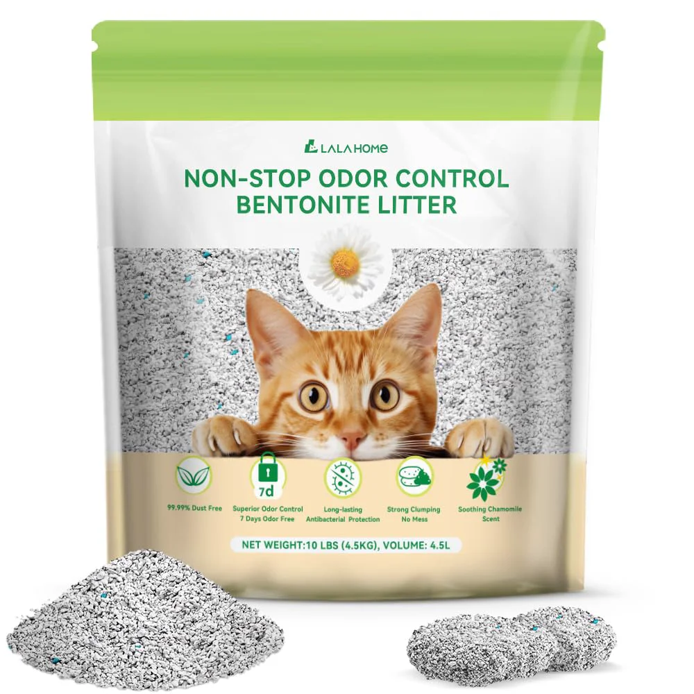 Excellent LALAHOME Bentonite Litter Odor Control Dust- Clumping Cat Litter – 10 lb Safe
