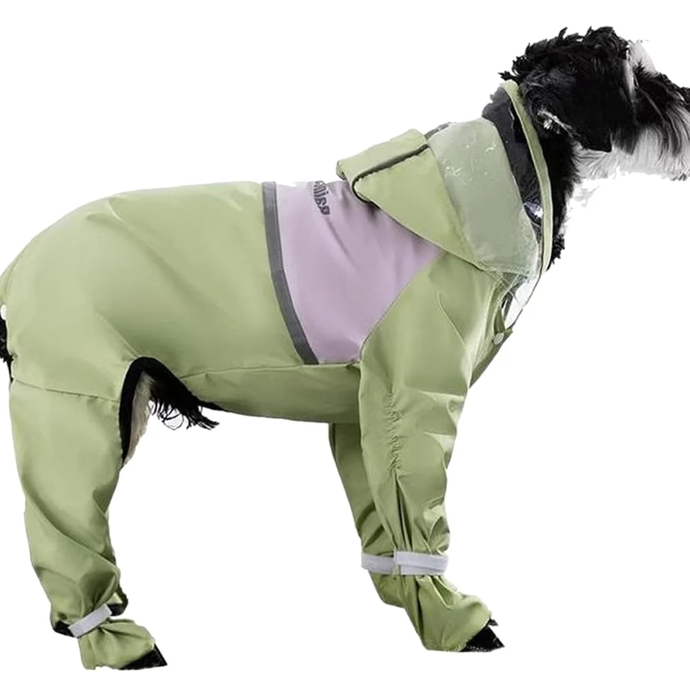 Modern lomosell Waterproof Dog Raincoat with Clear Hood - Full-Leg Coverage Leash Hole X-Small Tian Green Refined