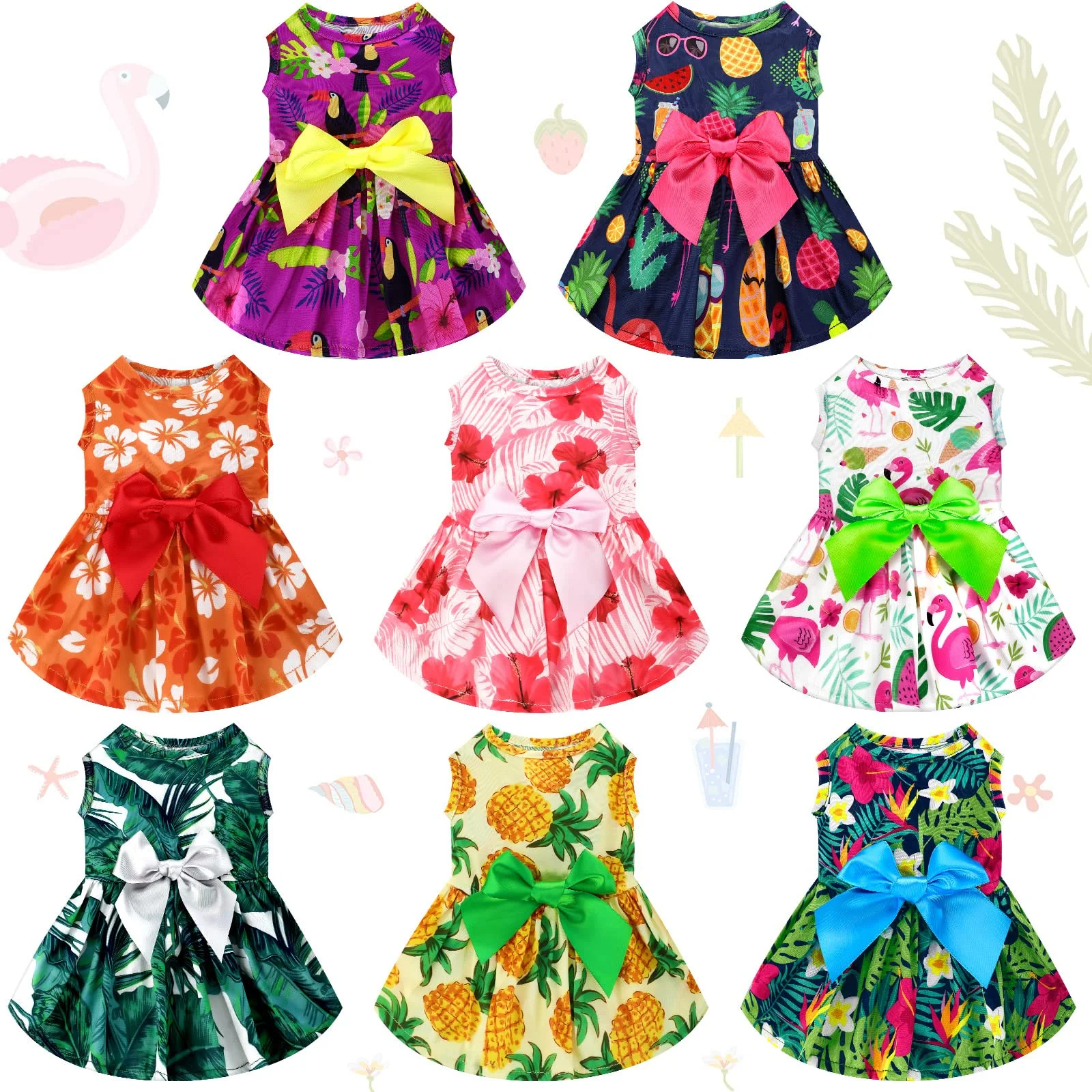Smart LEIFIDE 8 Pcs Hawaii Dog Dresses – Summer Flamingo Pineapple Floral Pet Outfits Large Healthy