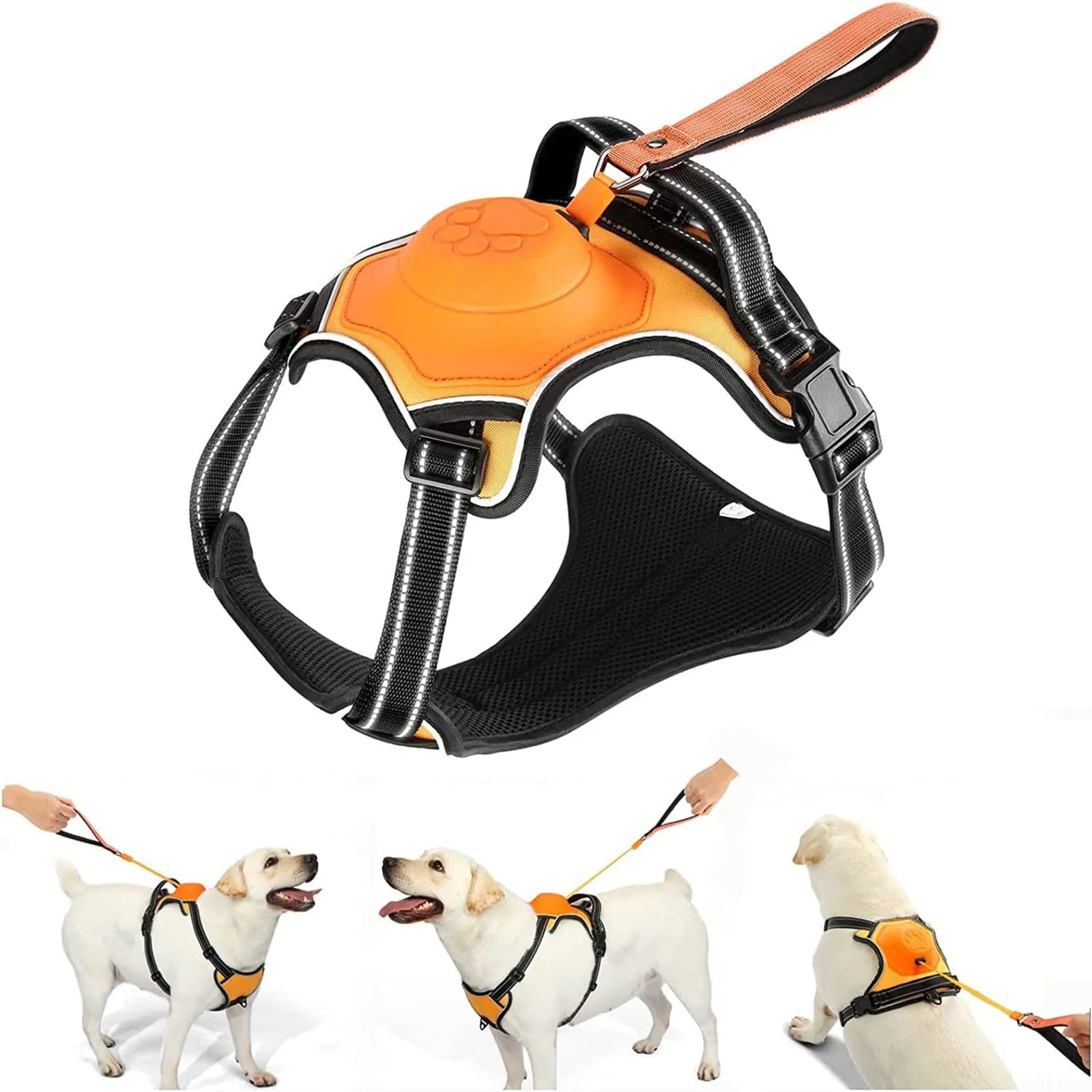 Secure AMORONE 2-in-1 No-Pull Dog Harness Retractable Leash – Large Auto-Lock Reflective Adjustable Premium