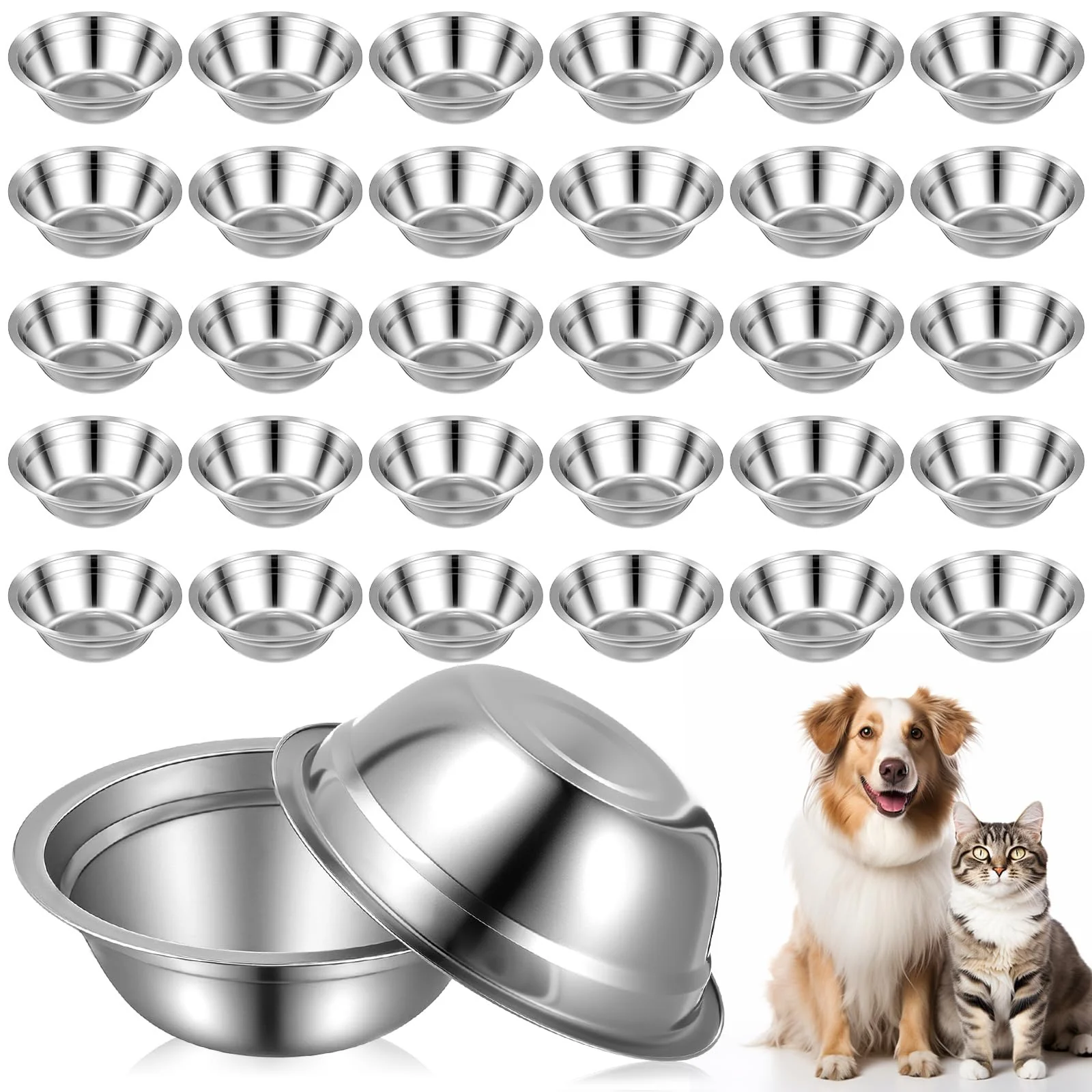Durable Yuanan 30 Pcs Stainless Steel Dog Bowls Bulk - 16 oz Thickened Dishwasher Safe Indoor Outdoor Reusable