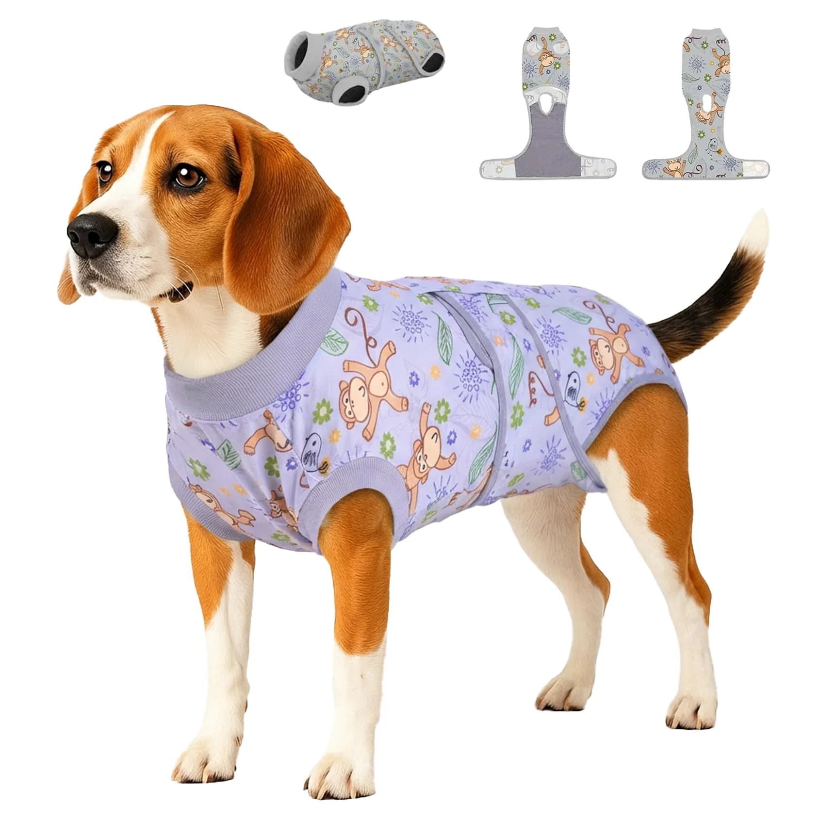 Expertly Made PetWarm Recovery Suit for Dogs – Anti-Licking E-Collar Grey Monkey Pattern Size S World-Class