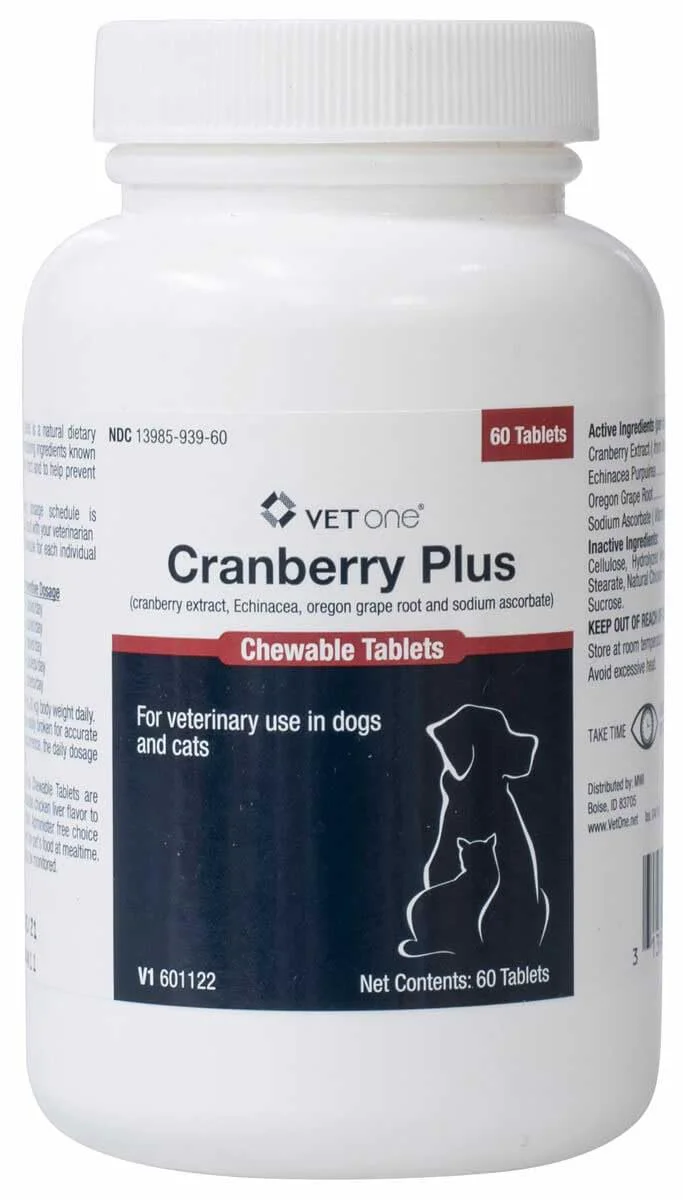 Premium Material Vet One Cranberry Plus for Dogs Cats – Urinary Tract Bladder Support 60 Chewable Tablets Sustainable