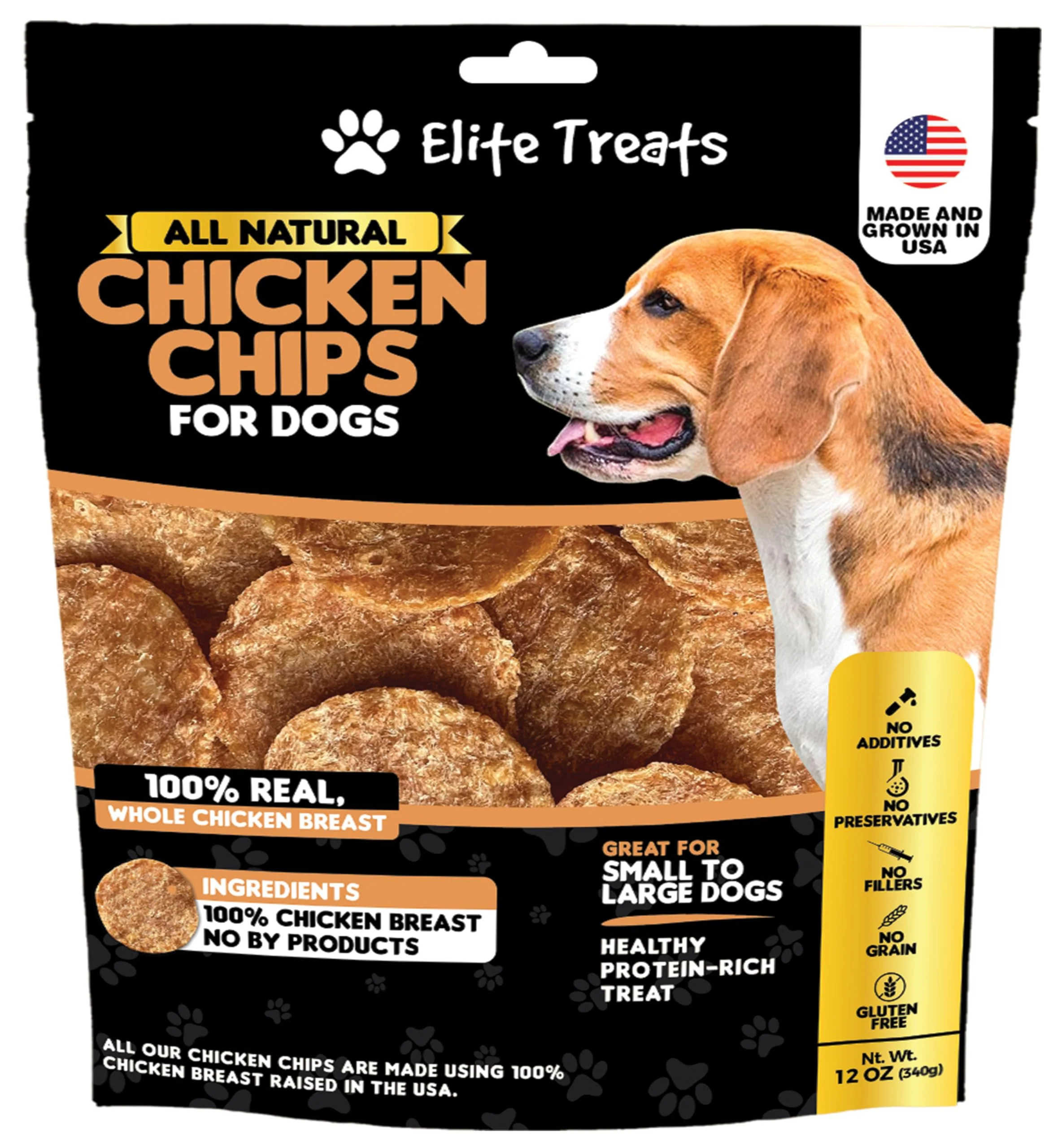 Premium Material Elite Treats Chicken Chips 12 oz — All-Natural Single-Ingredient Dehydrated Chicken Dog Treats USA Made Minimalist
